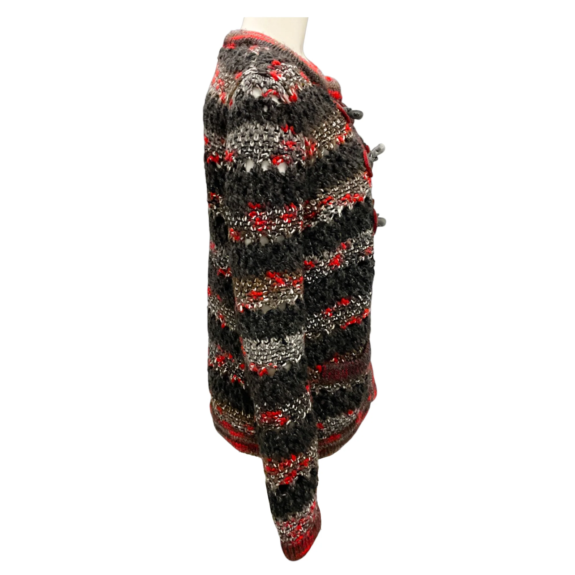 Chanel Grey / Red Multi Wool Knit Toggle Sweater - Image 2