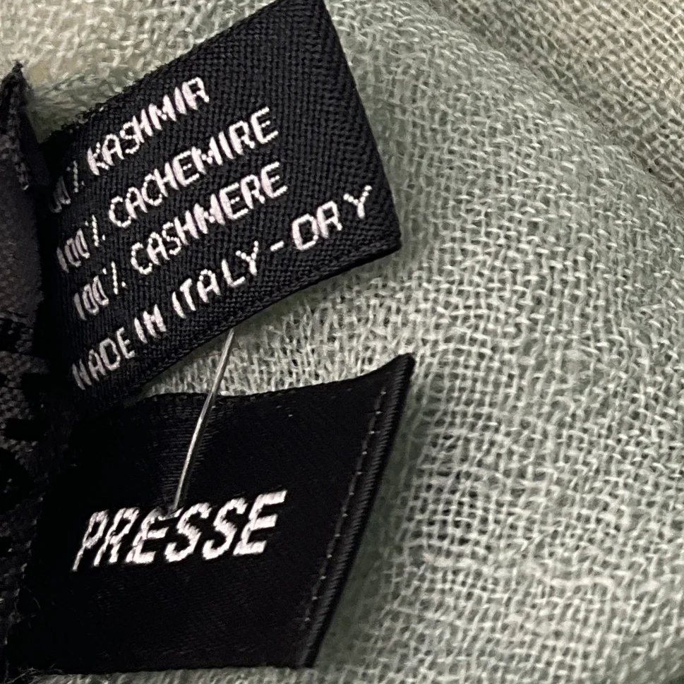 Chanel Light Green Ombre Effect CC Logo and Camellia Print Fringed Sheer Cashmere Scarf - Image 6
