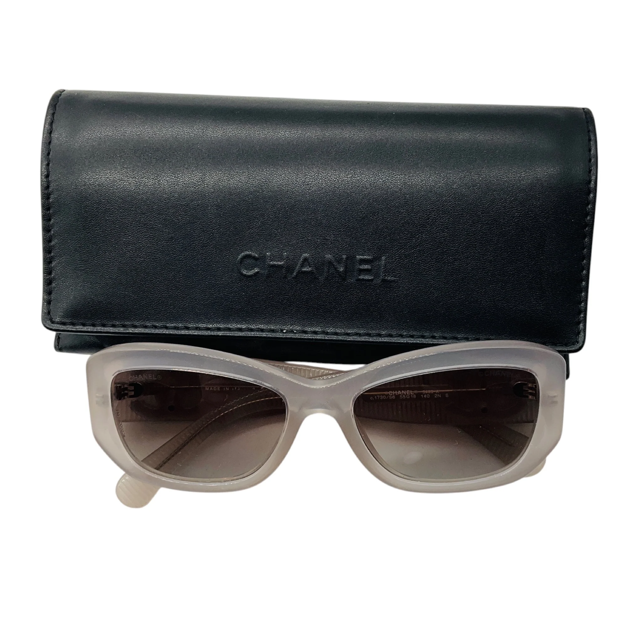 Chanel Milky Grey / Silver CC Logo Frosted Rectangular Acetate Sunglasses - Image 6