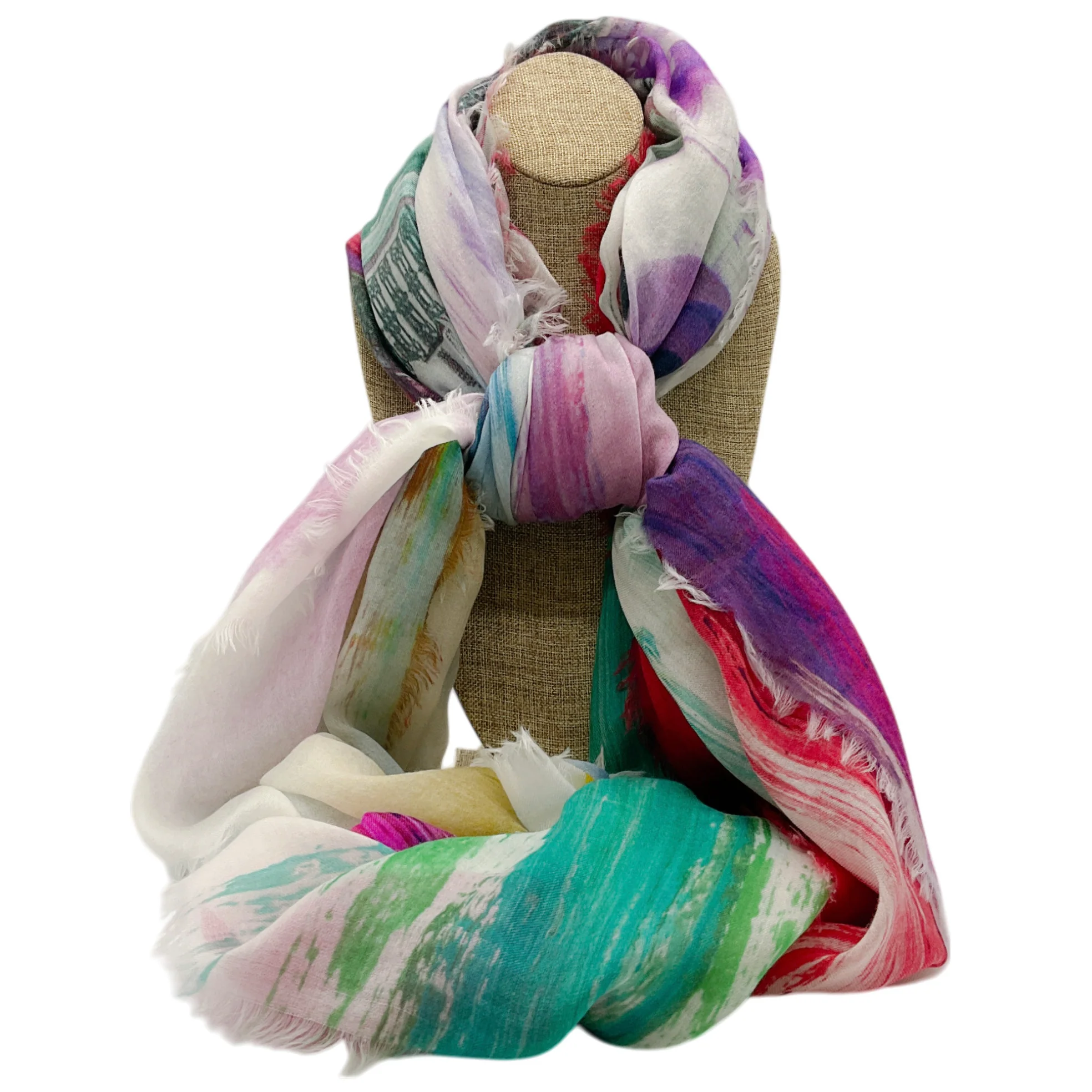 Chanel Multi Printed Fringed Large Sheer Scarf - Image 2