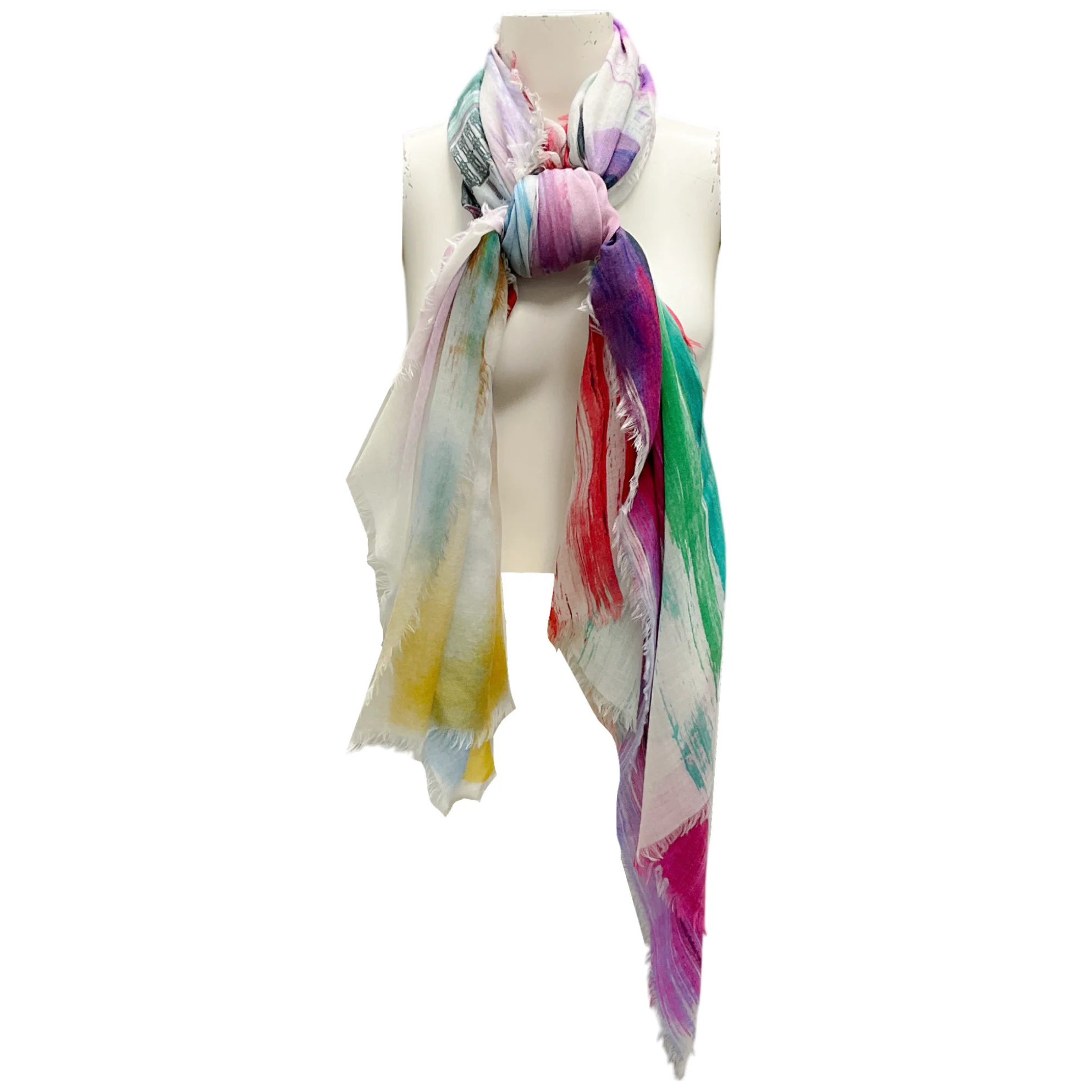 Chanel Multi Printed Fringed Large Sheer Scarf - Image 6