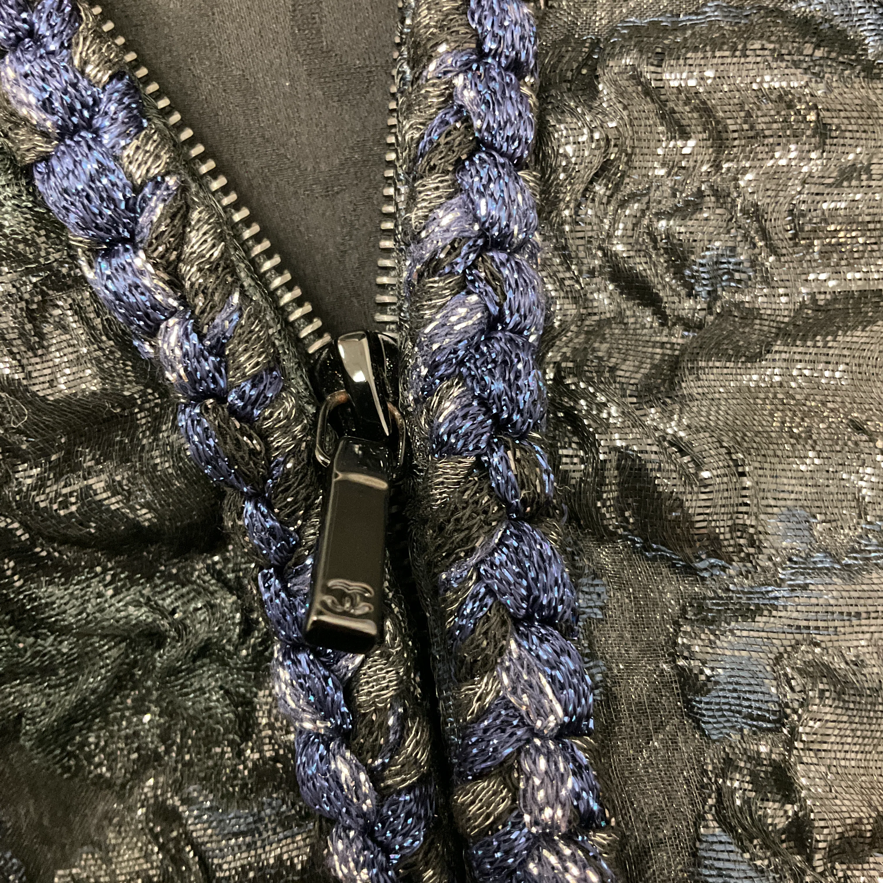 Chanel Navy / Black 2016 Embossed CC Logo Button Jacket - Image 5