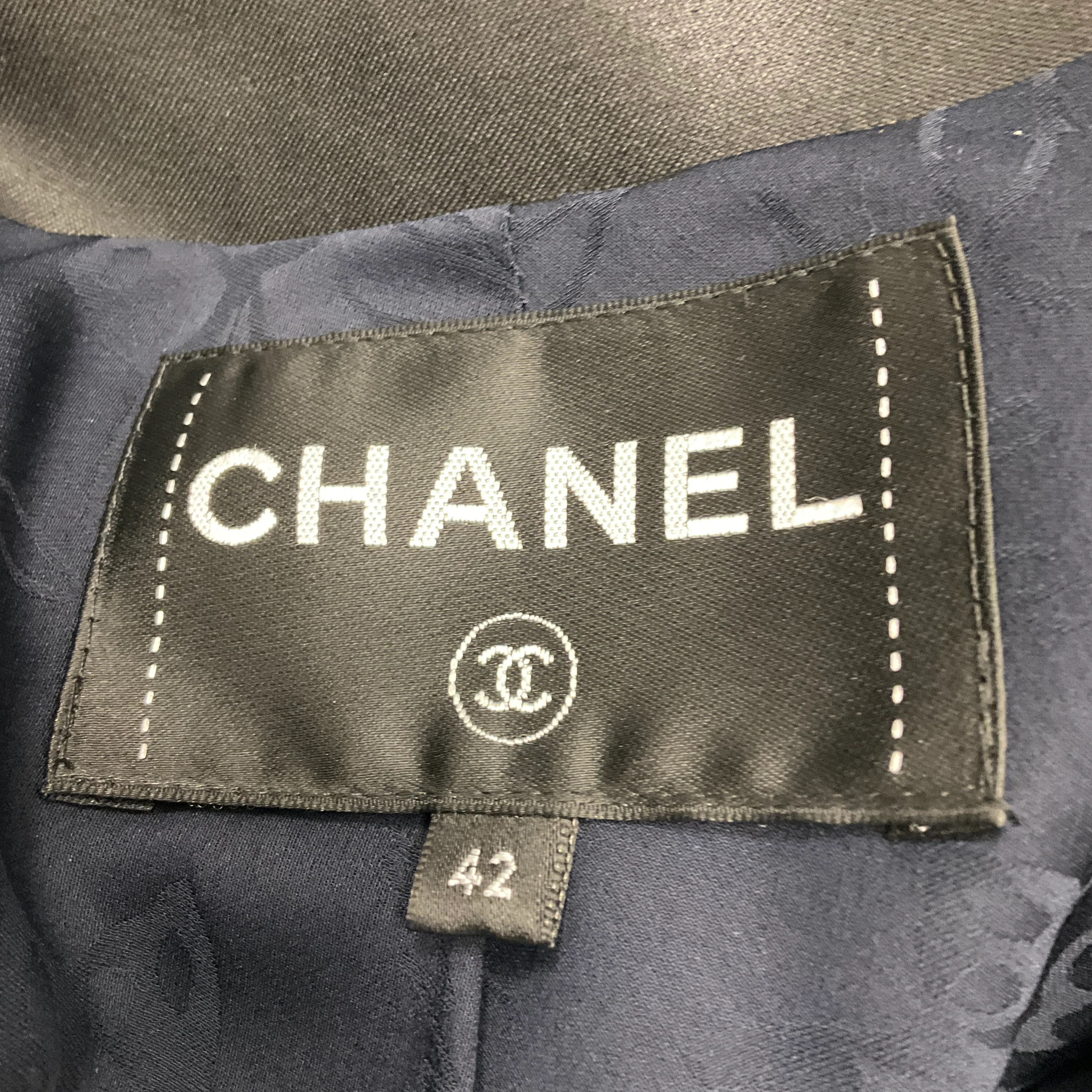 Chanel Navy / Black Chiffon Detail Tweed Jacket - Image 4
