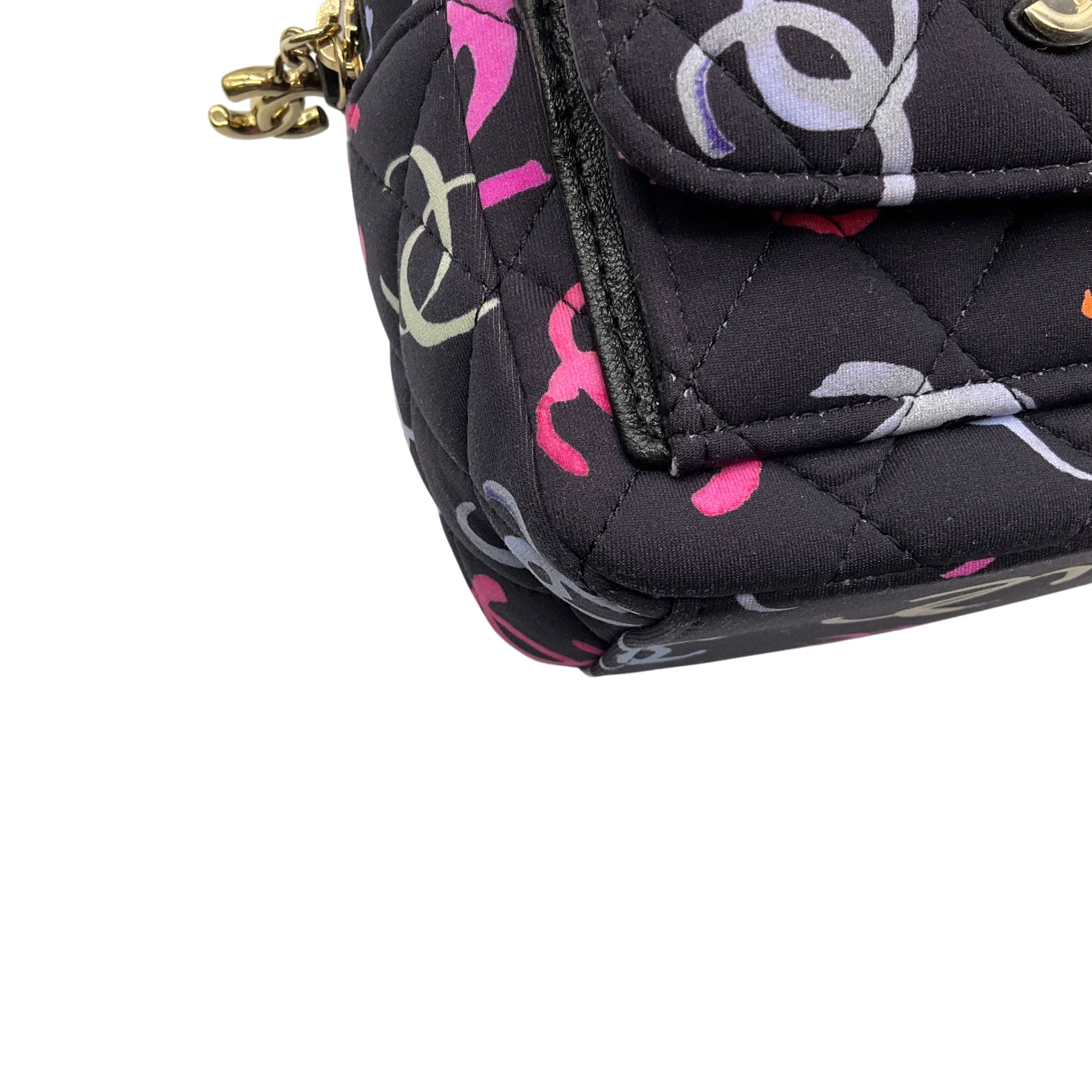 Chanel Navy Multi Classic CC Chain Pocket CC Logo Printed Quilted Fabric Mini Backpack - Image 13