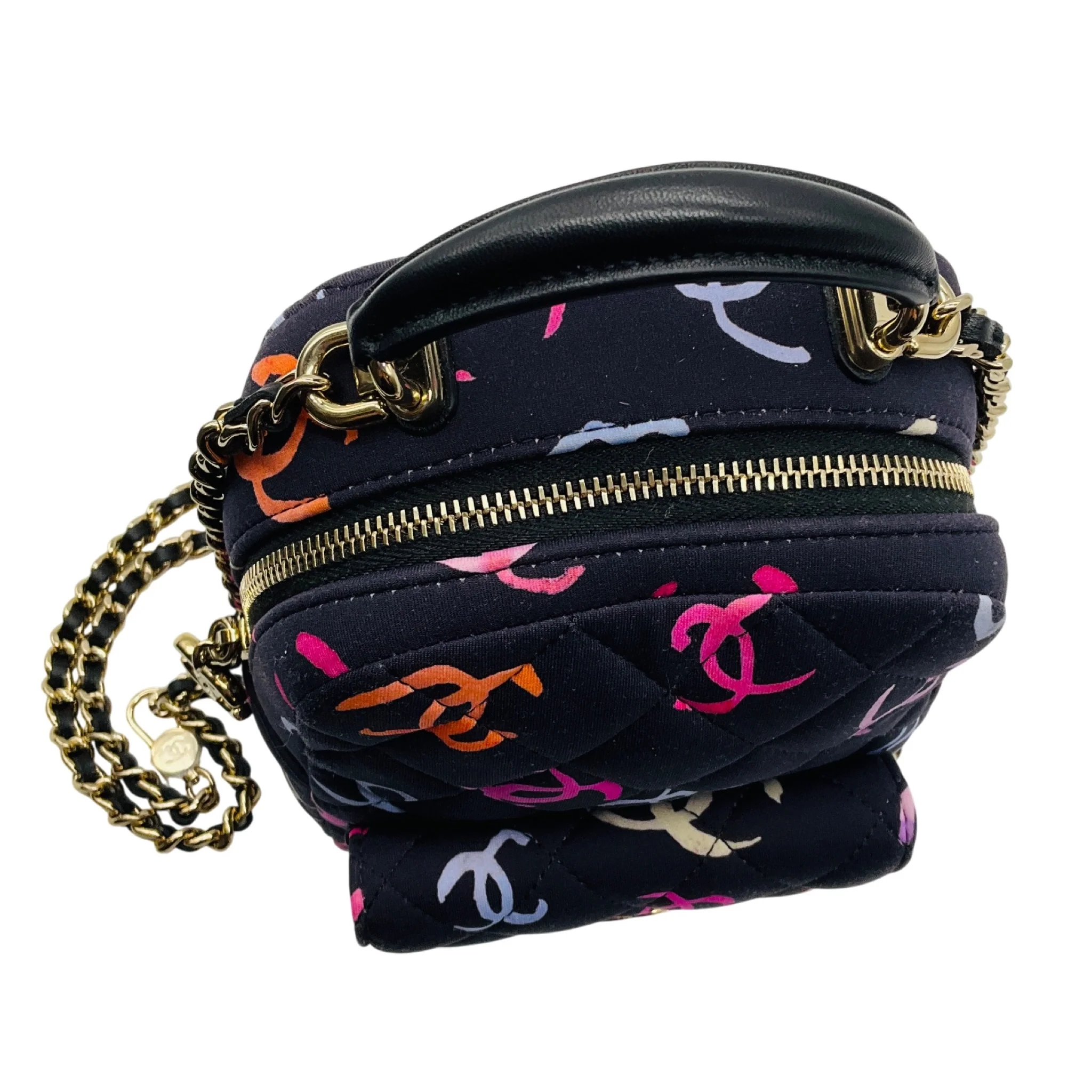 Chanel Navy Multi Classic CC Chain Pocket CC Logo Printed Quilted Fabric Mini Backpack - Image 5