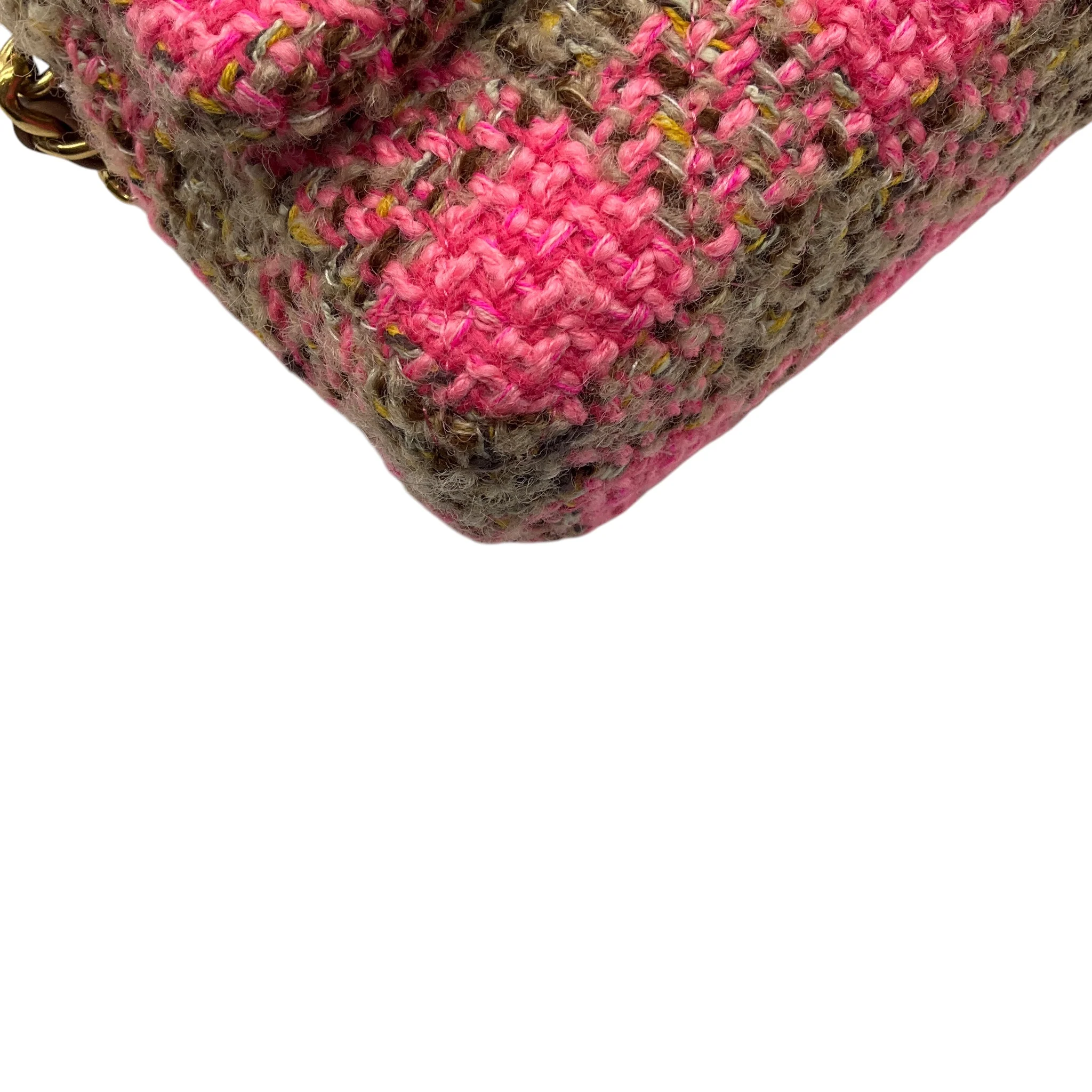 Chanel Pink / Beige 2022 Quilted Wool Tweed Chain Small Flap Bag with Gold Hardware - Image 13