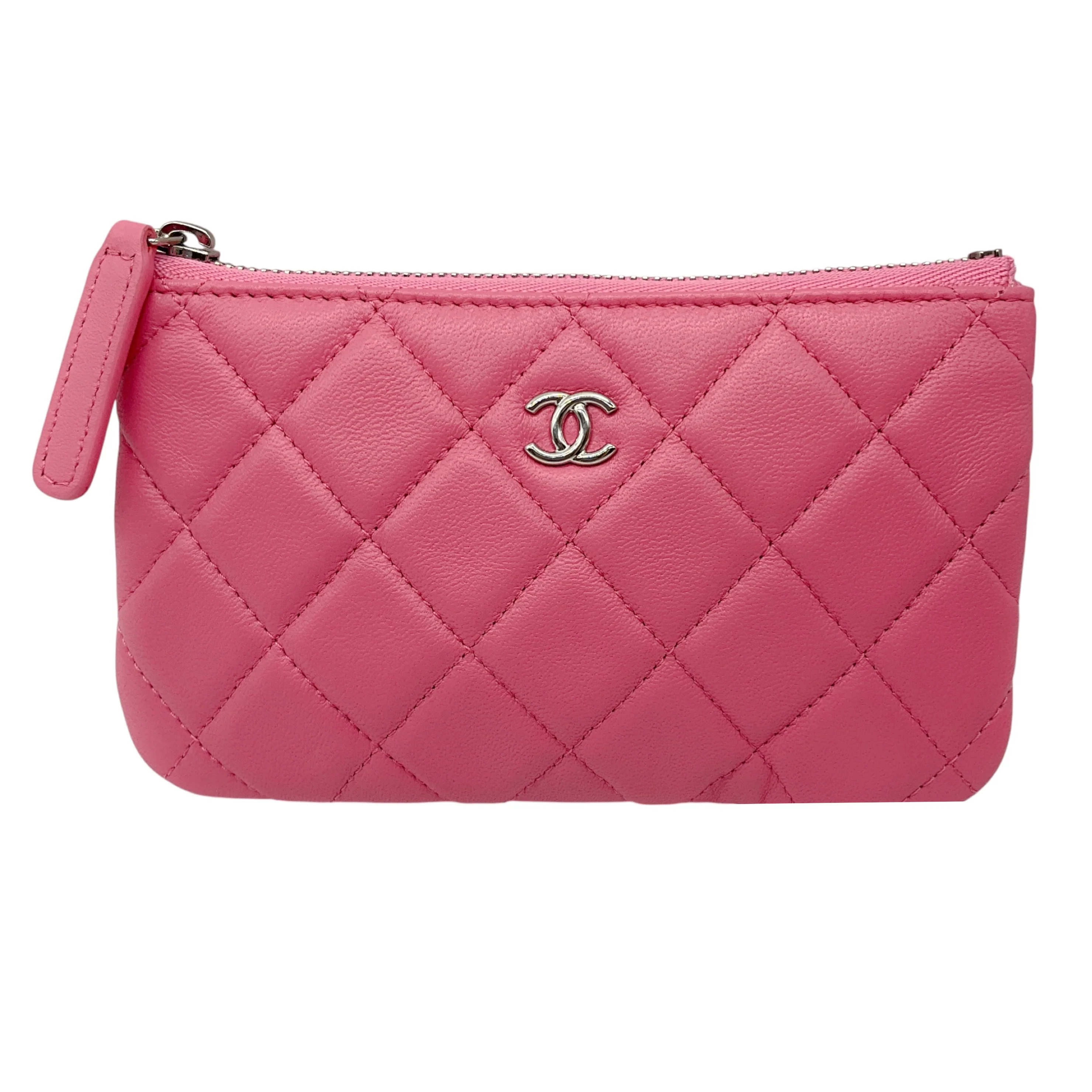 Chanel Pink Classic O Case Pouch Quilted Lambskin Mini Wallet