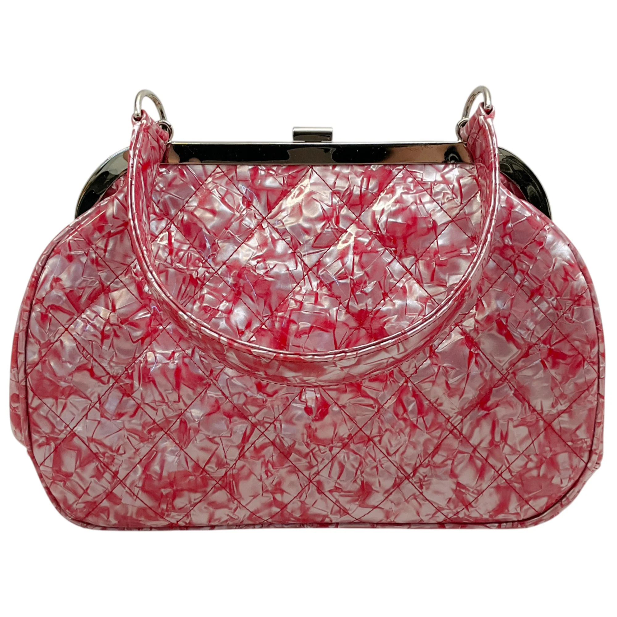 Chanel Pink Patent Leather Holographic Matelasse Satchel - Image 3
