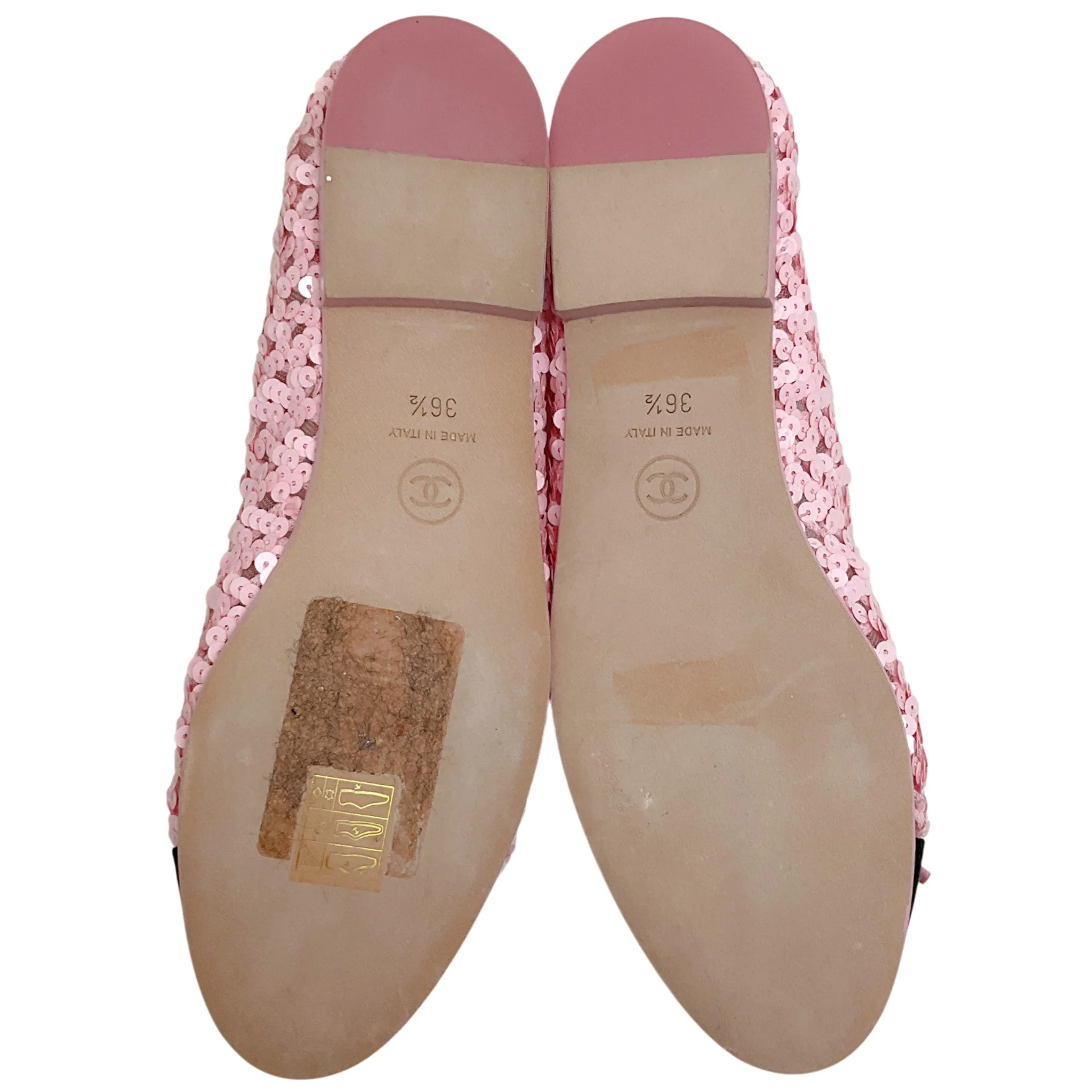 Chanel Pink Sequined Flats with Black Grosgrain Cap Toe - Image 6