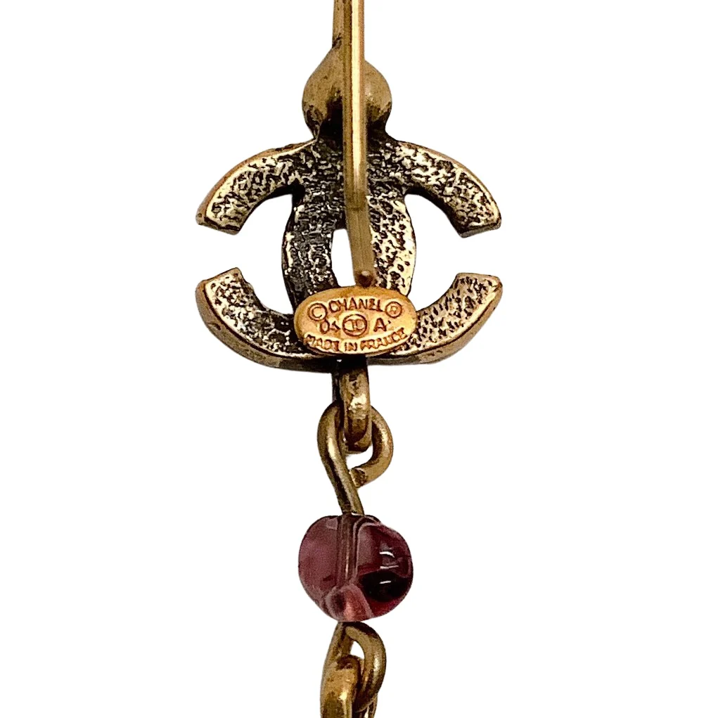 Chanel Purple / Gold Glass and Crystal Long Dangle Earrings - Image 4