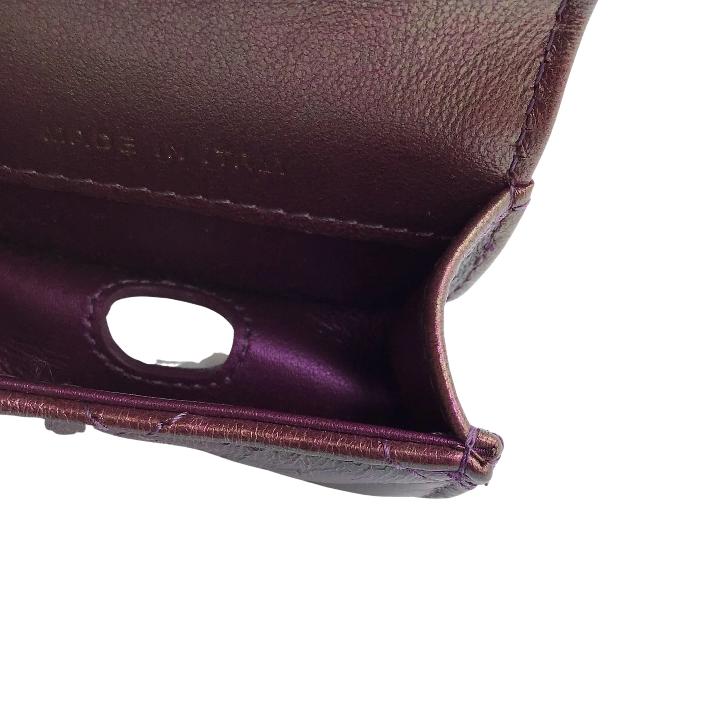 Chanel 2021 Purple / Light Gold CC Logo Chain Strap Quilted Iridescent Lambskin Leather Airpods Pro Case / Handbag - Image 11