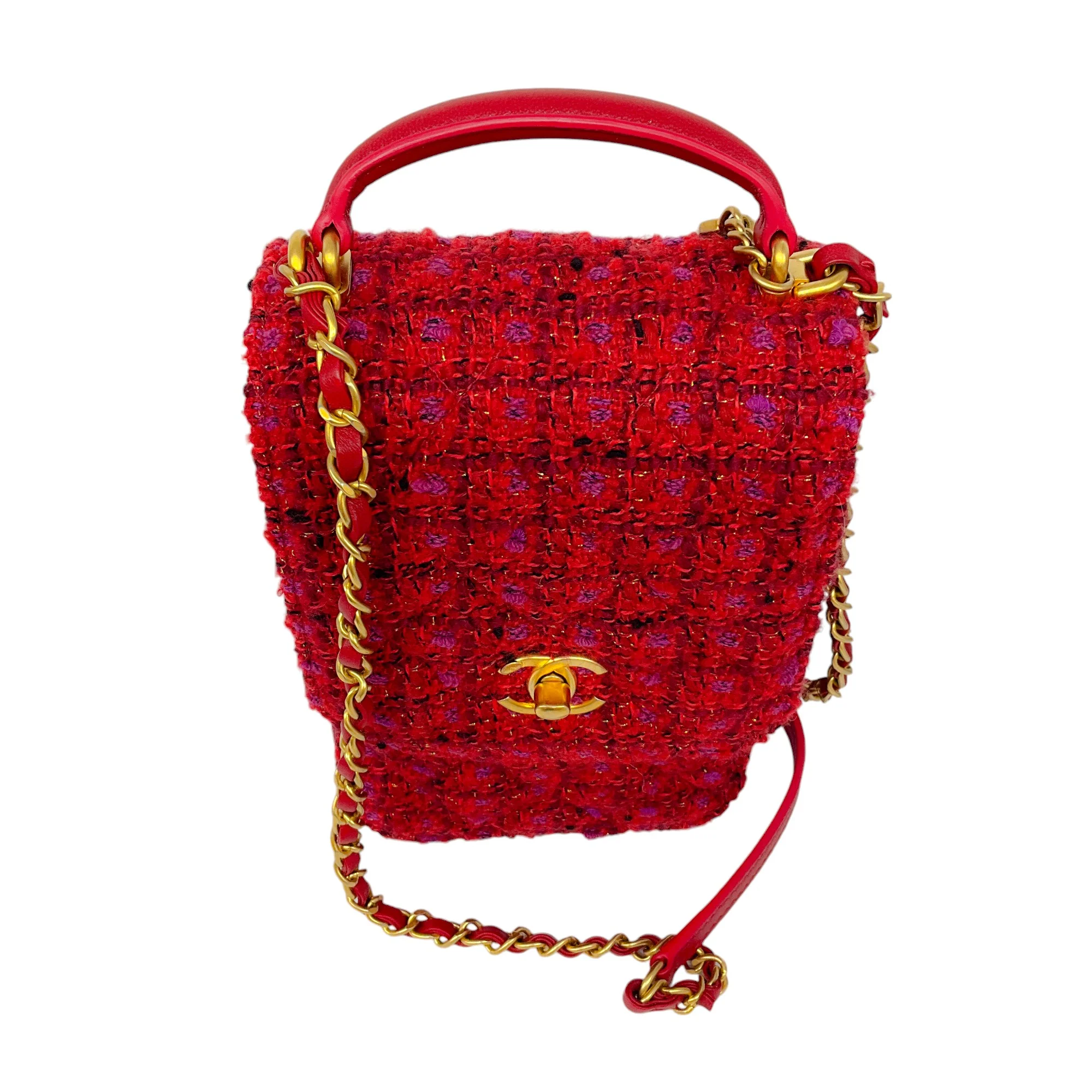 Chanel Red / Purple Multi 2023 Tweed Mini Flap Handle Bag - Image 5