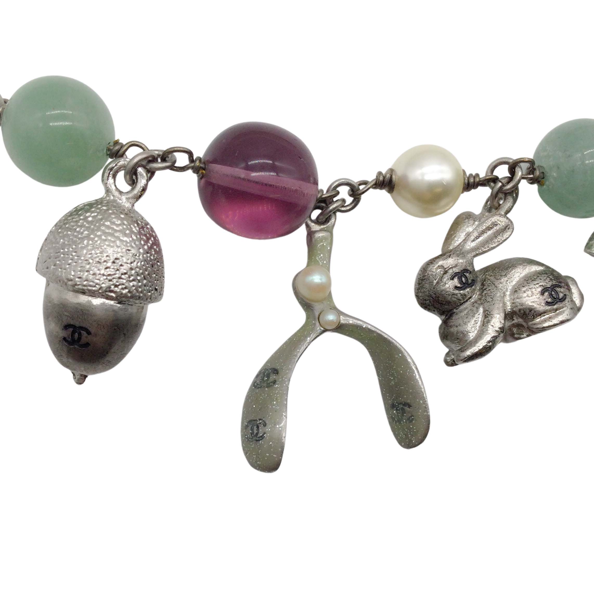 Chanel Silver Green/Purple Beaded Woodland Charm Fall 2005 Bracelet - Image 4