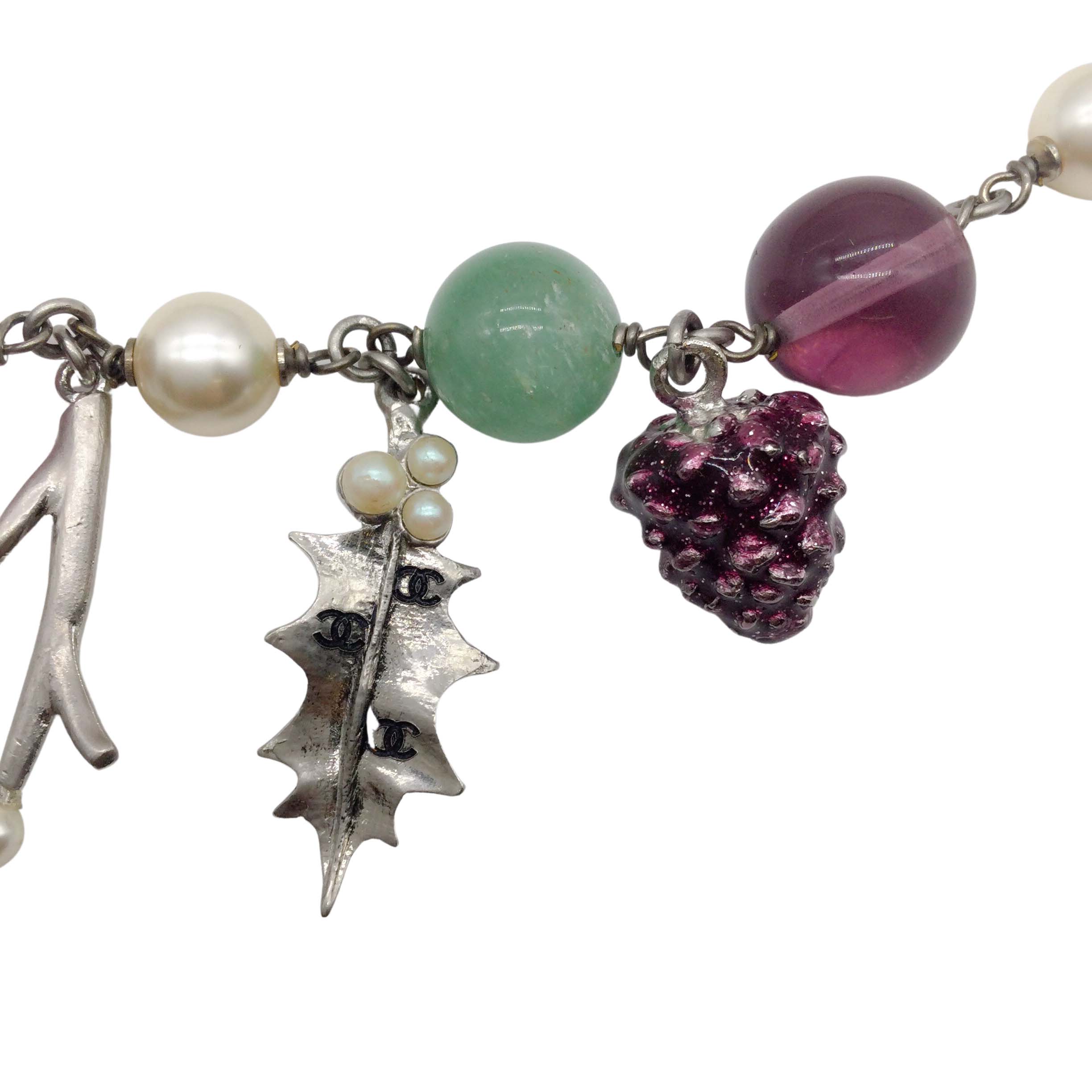 Chanel Silver Green/Purple Beaded Woodland Charm Fall 2005 Bracelet - Image 5