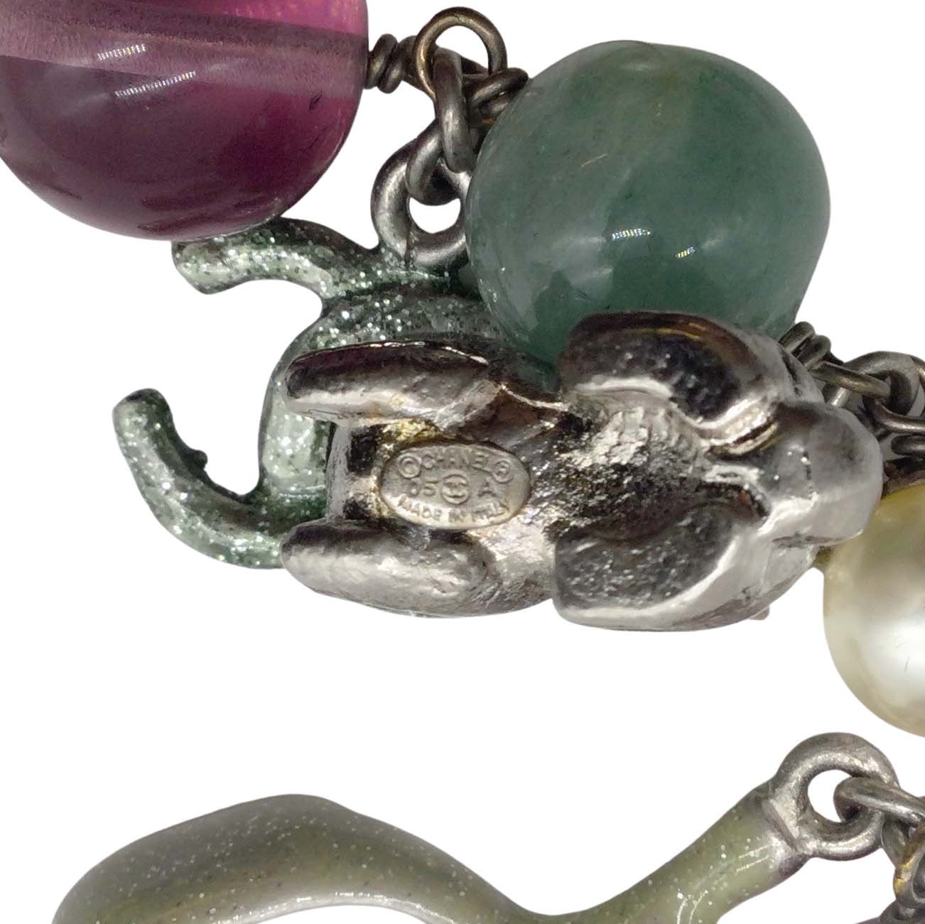 Chanel Silver Green/Purple Beaded Woodland Charm Fall 2005 Bracelet - Image 6