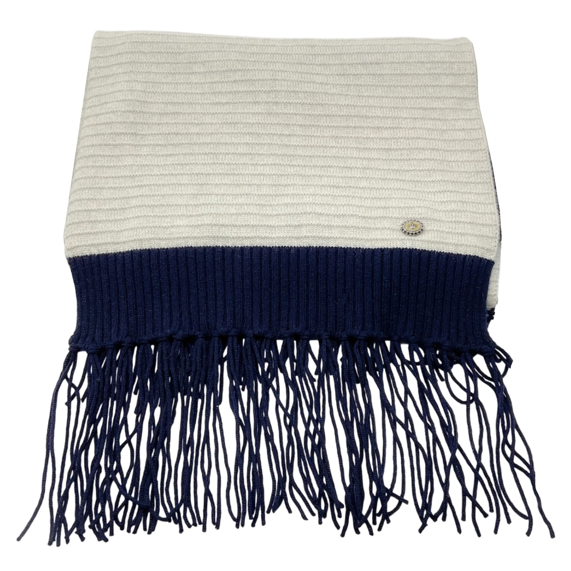 Chanel Silver / Grey / Navy 2008 Fringed Cashmere Knit Scarf - Image 2