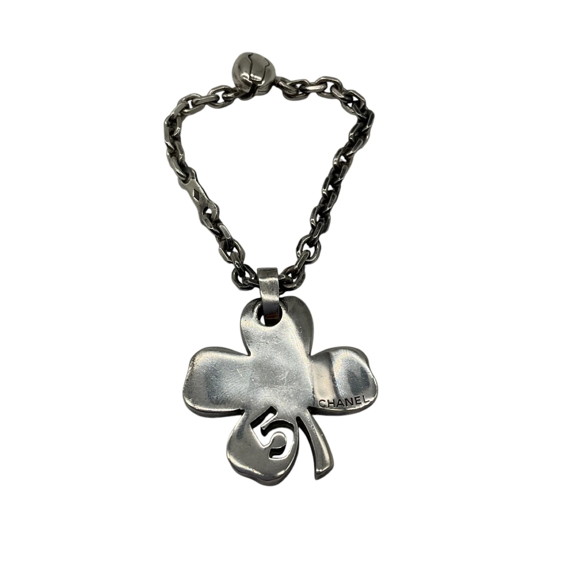 Chanel Silver No. 5 Shamrock Clover Charm Keychain - Image 2