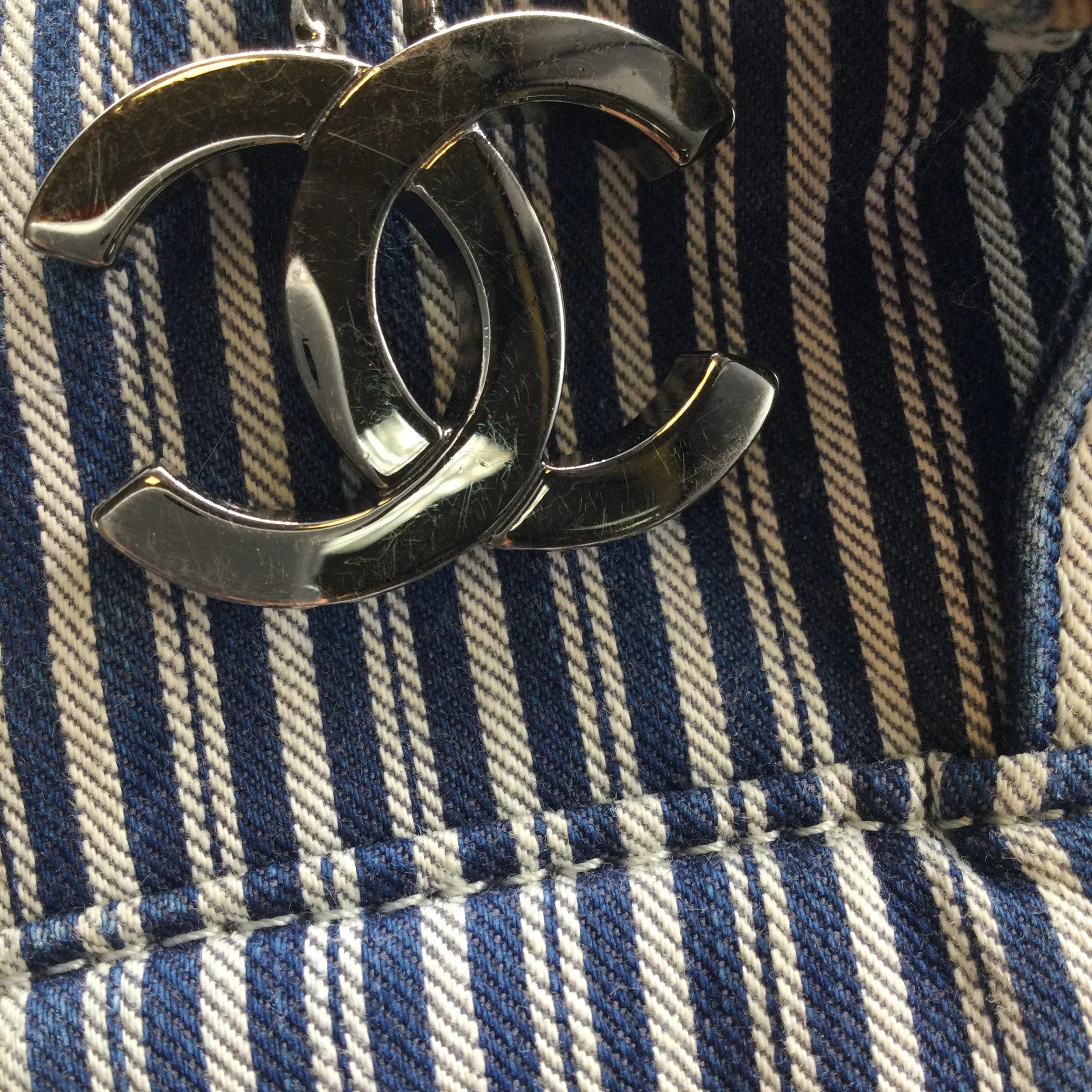 Chanel Striped Chambray Blue & Beige Canvas Tote - Image 6