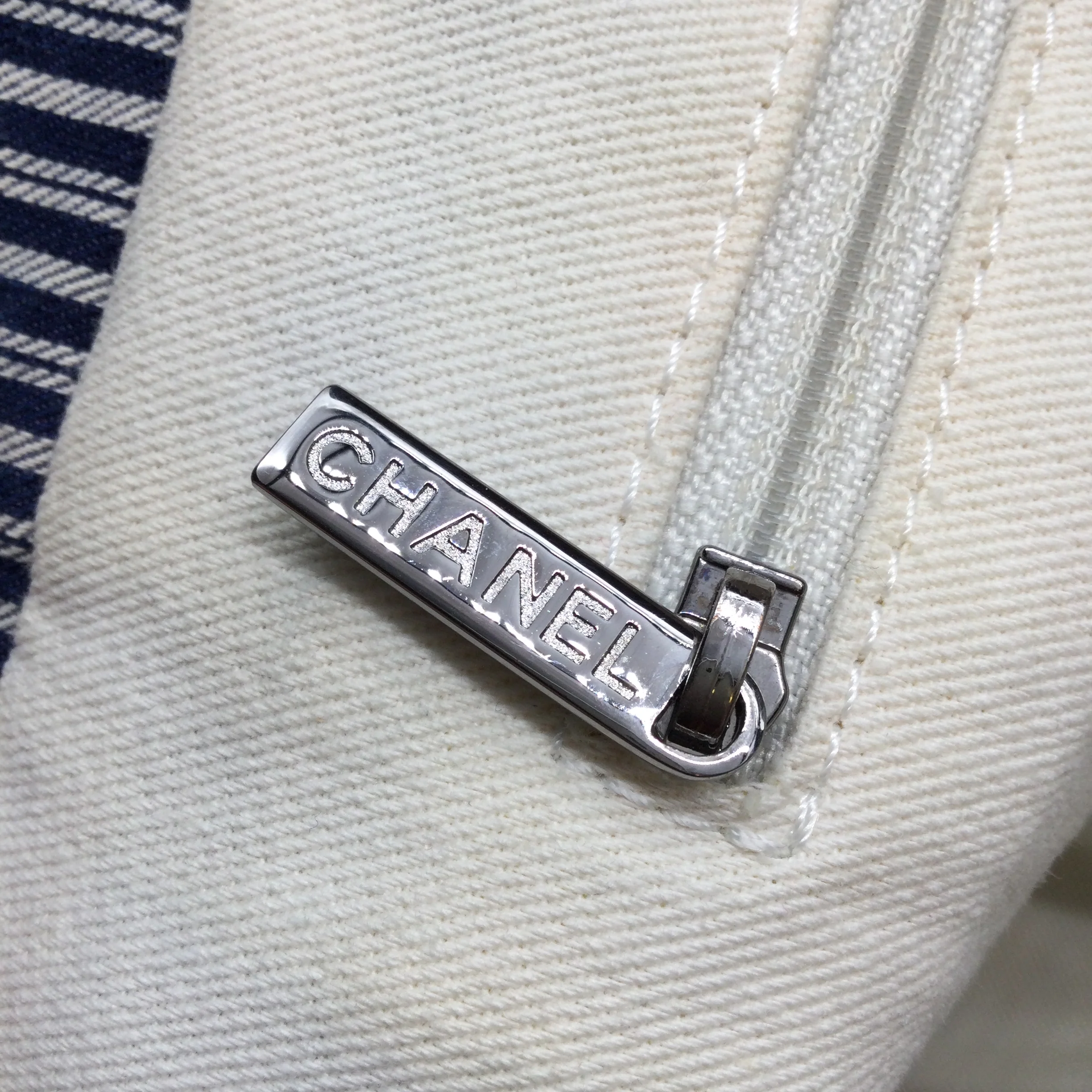 Chanel Striped Chambray Blue & Beige Canvas Tote - Image 9