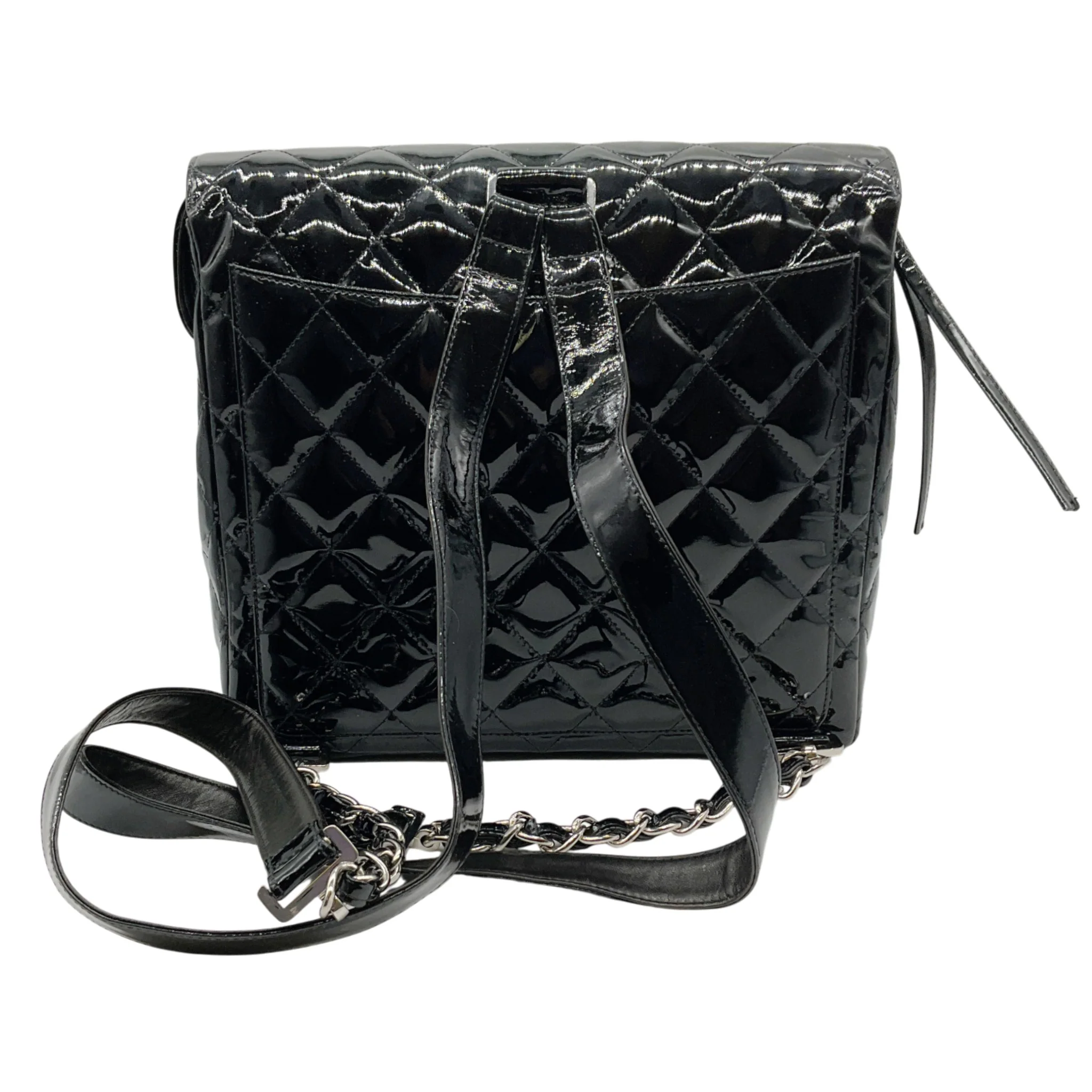 Chanel Vintage 1990's Black Quilted Patent Leather Backpack - Image 3