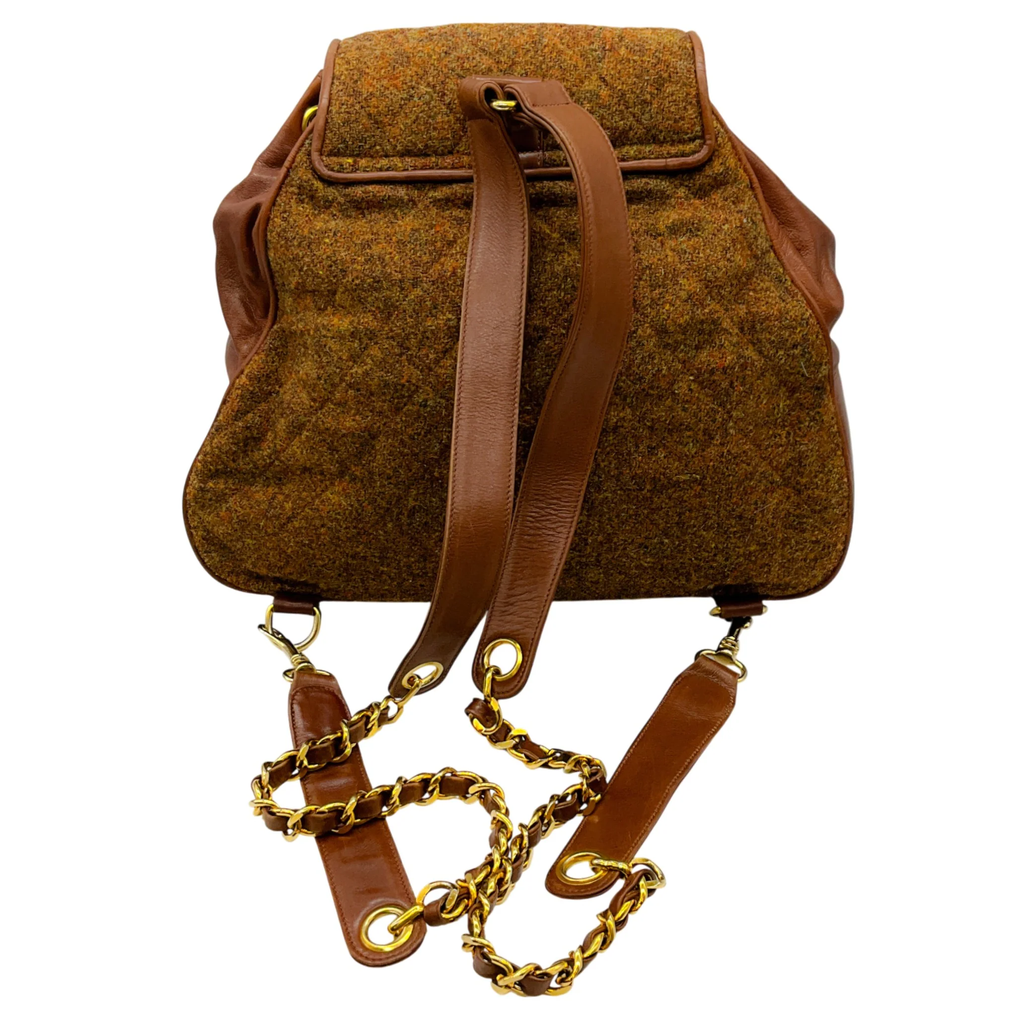 Chanel Vintage 1990's Brown Wool / Leather Backpack - Image 3