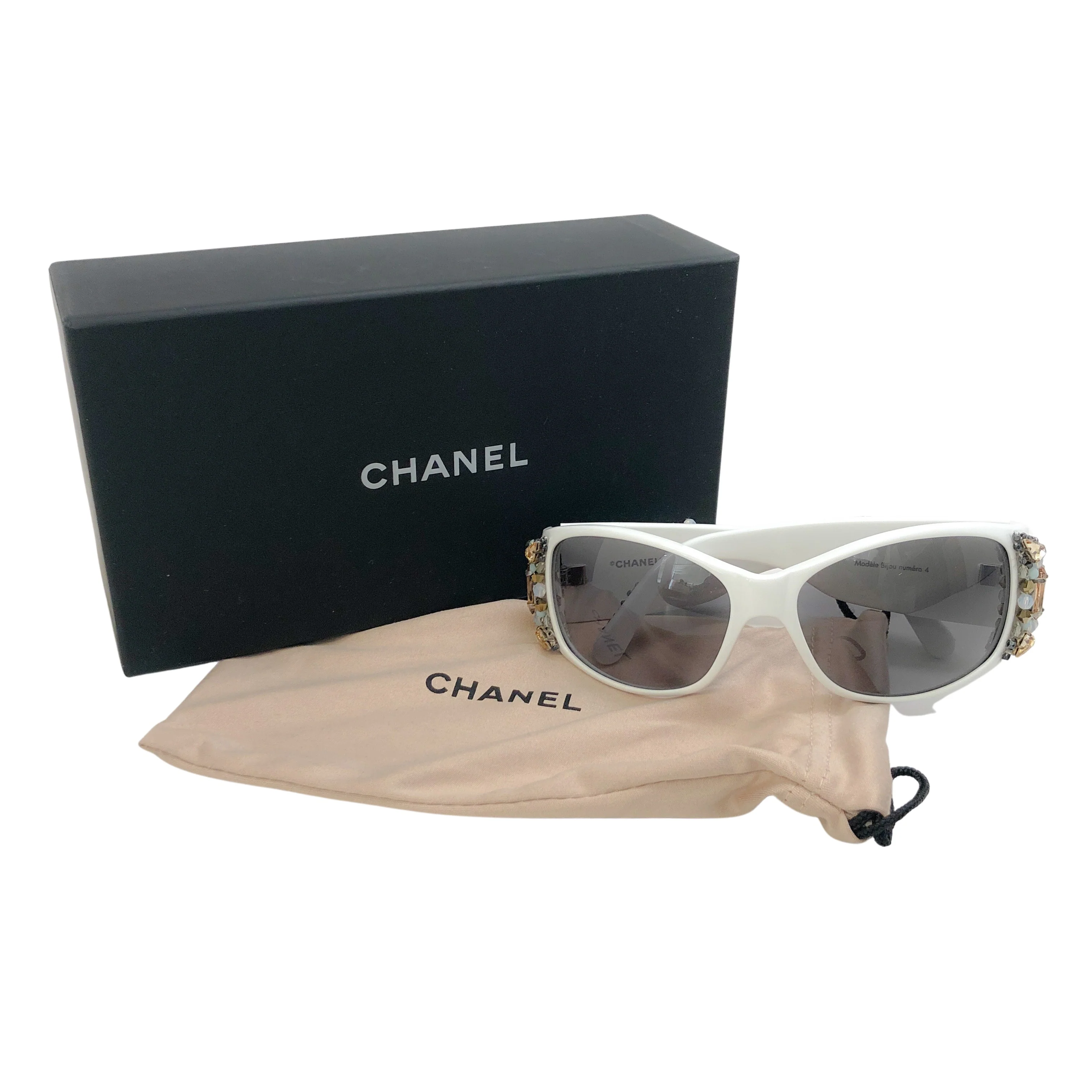 Chanel White Crystal Bijou Numero 1 Sunglasses - Image 8