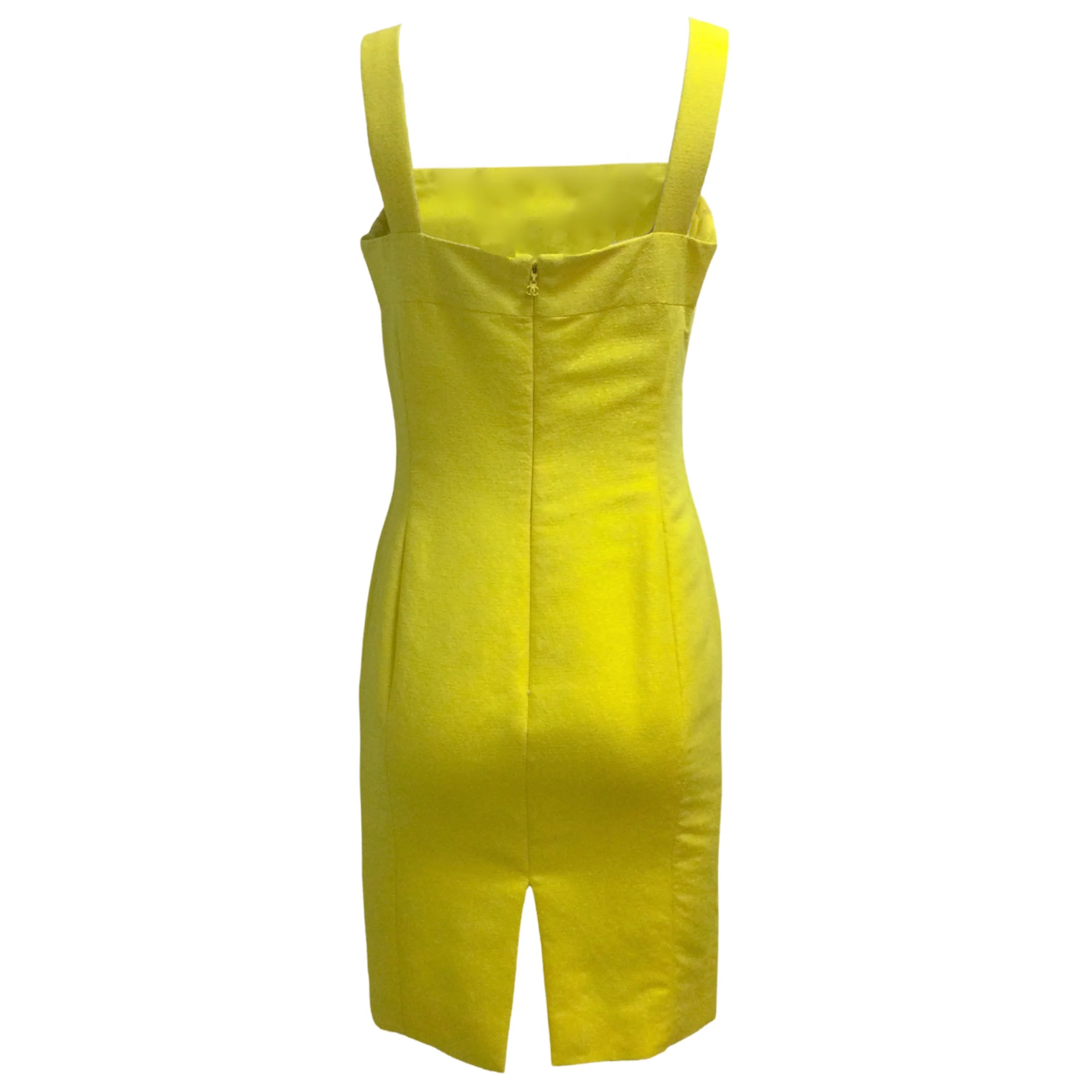 Chanel Yellow Sleeveless Square Neck Silk Crepe Cocktail Dress - Image 3