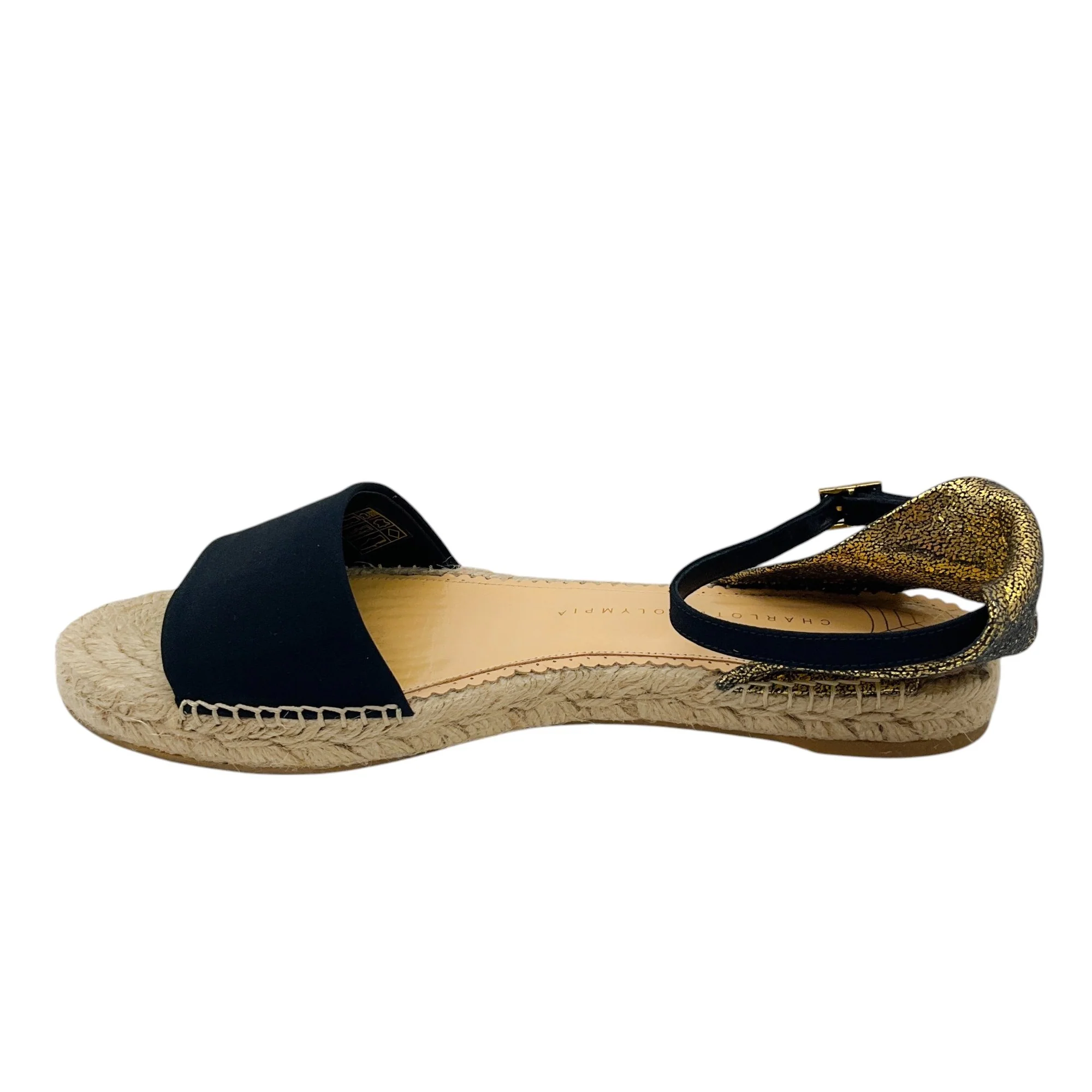 Charlotte Olympia Black / Gold Metallic Espadrille Ankle Strap Sandals - Image 3
