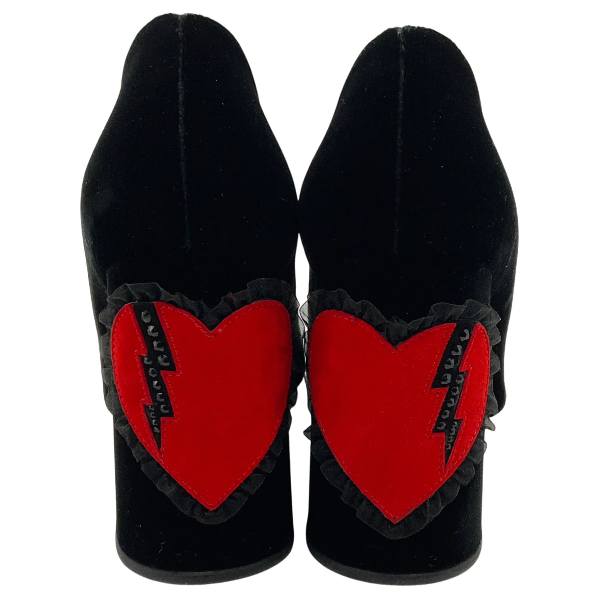 Charlotte Olympia Black Velvet Pumps with Red Heart - Image 5