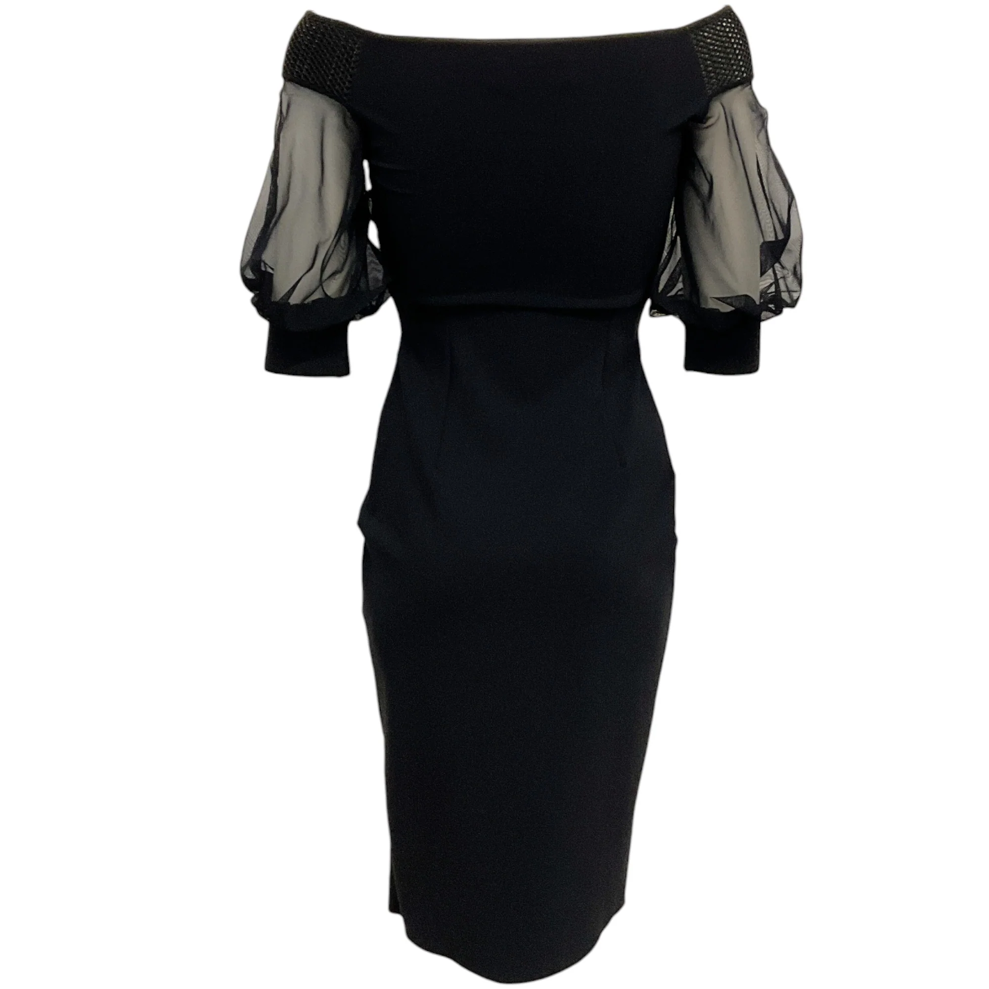 Chiara Boni Black Techno Off Shoulder Dress with Mesh - Image 3