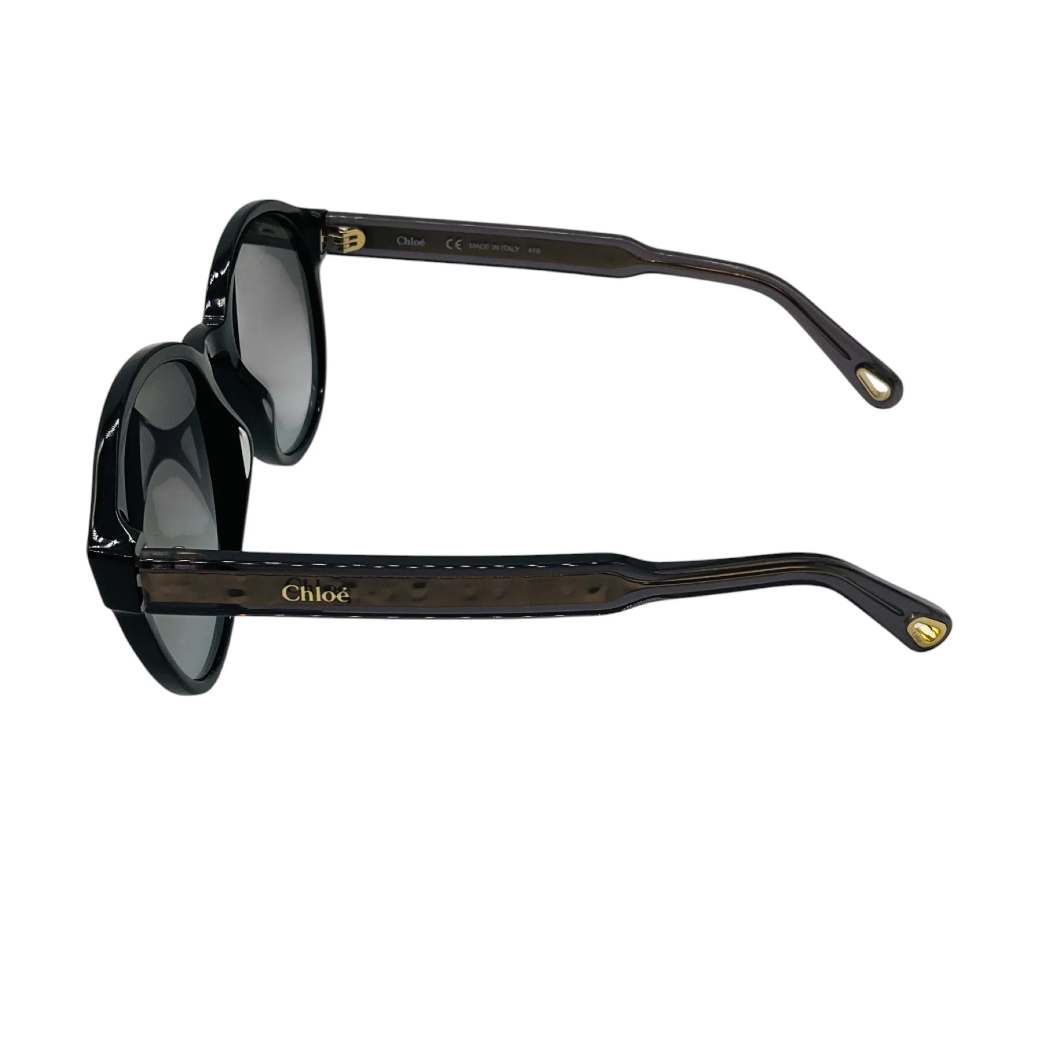 Chloe Black Round Plastic Sunglasses - Image 4