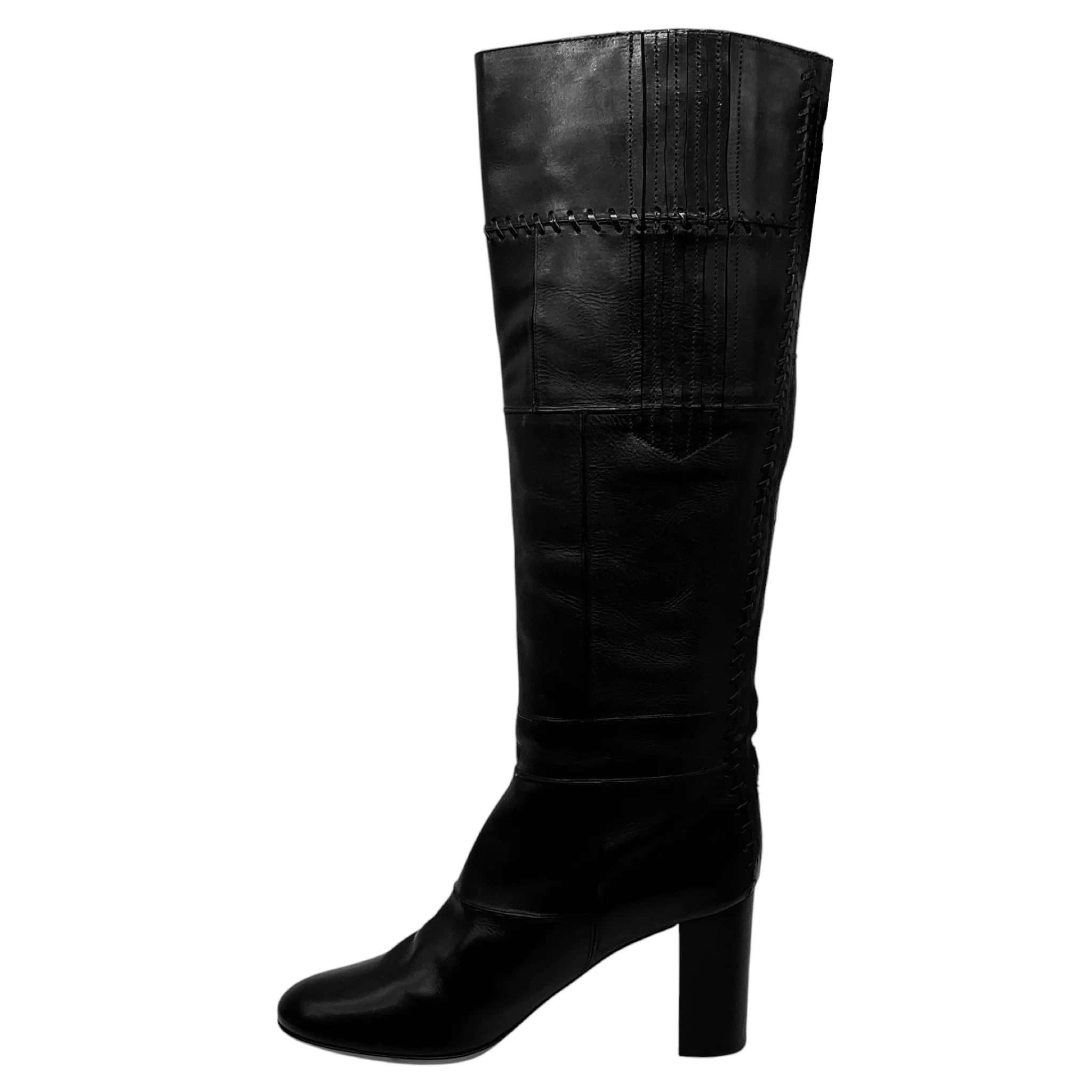 Chloe Black Stitched Detail Tall Leather Boots - Image 3