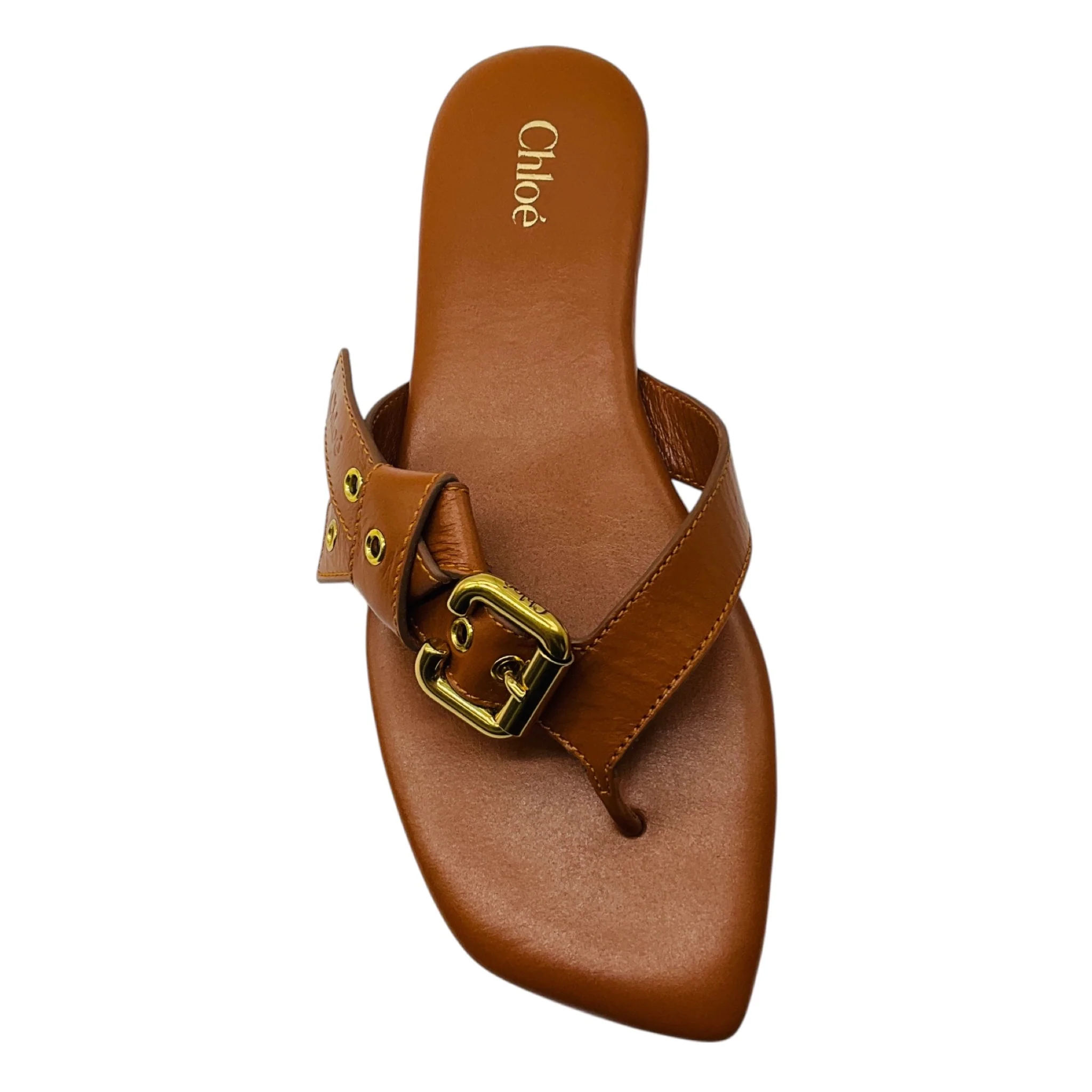 Chloe Light Brown Leather Flat Mae Sandals - Image 4