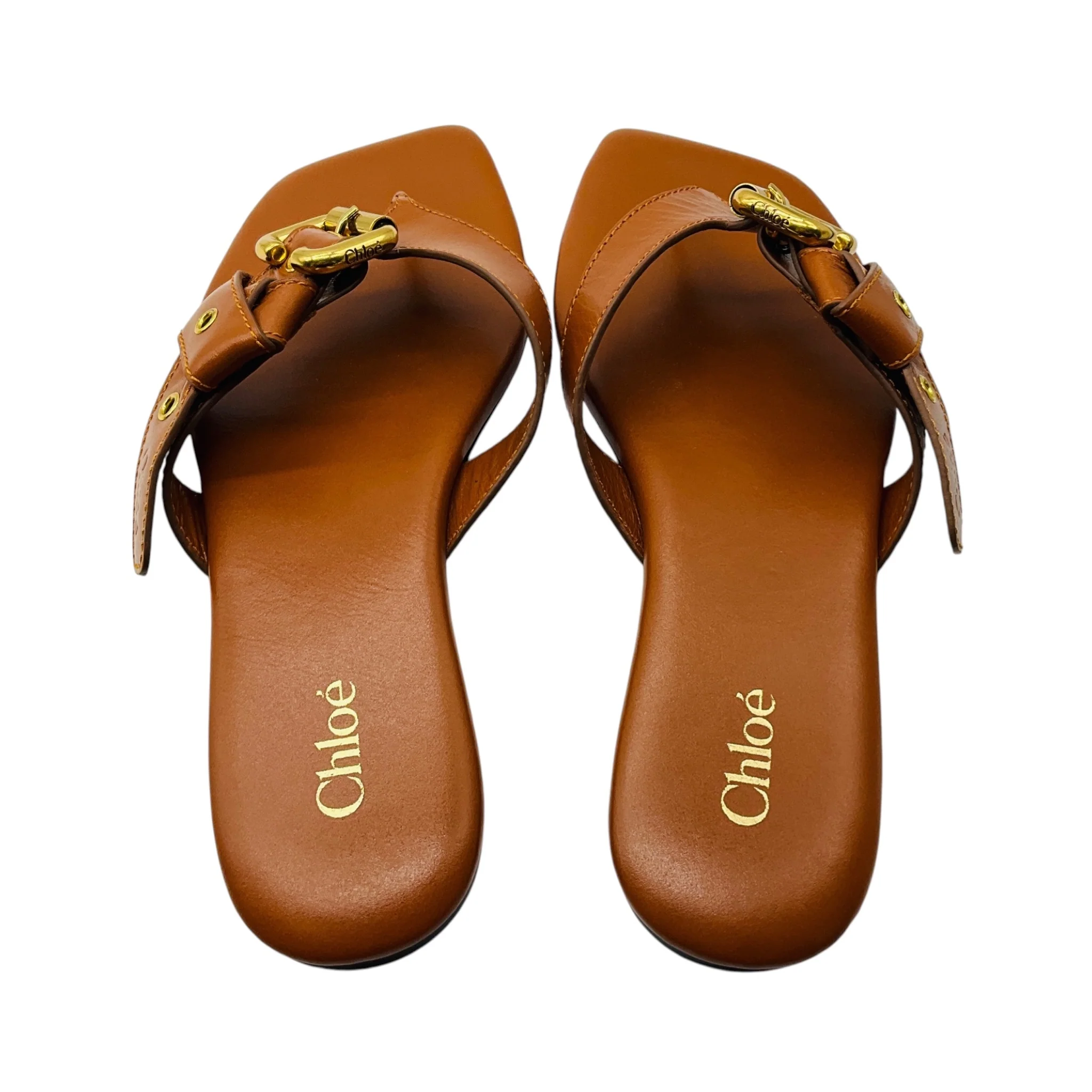 Chloe Light Brown Leather Flat Mae Sandals - Image 5