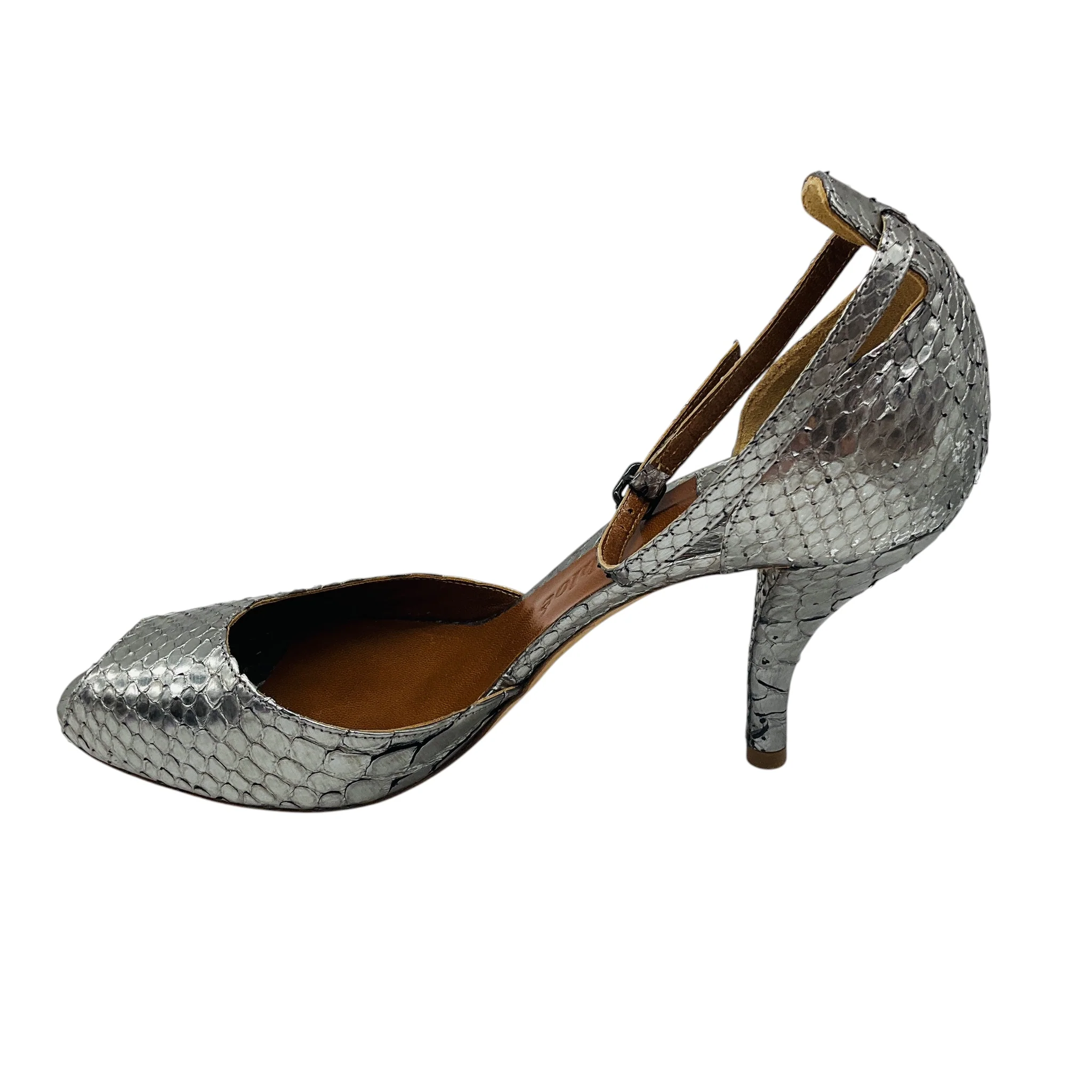Chloe Silver Metallic Python Skin Leather Ankle Strap Sandals - Image 3