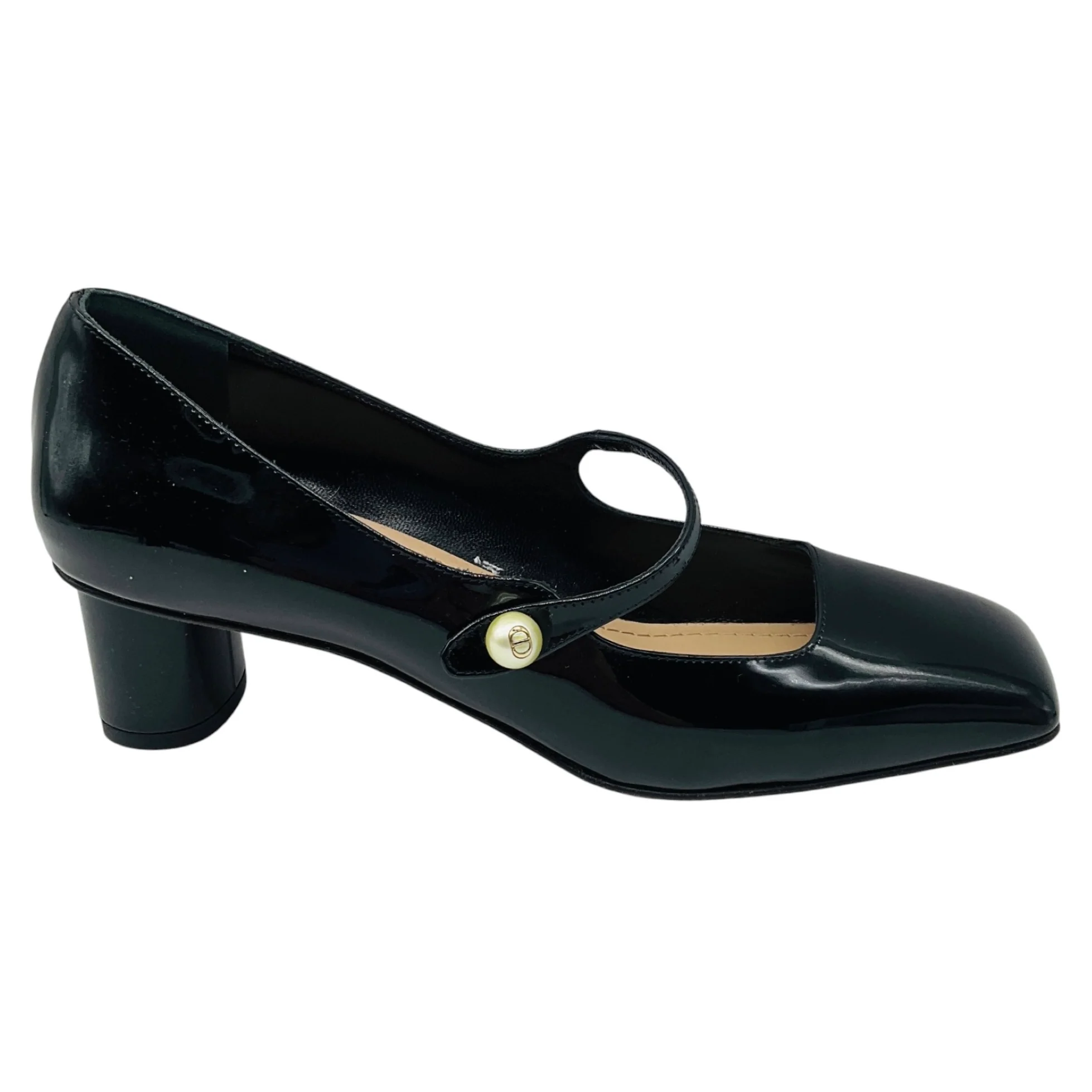 Christian Dior Black Jolie Dior Patent Calfskin Pumps with Pearl Accent - Image 2