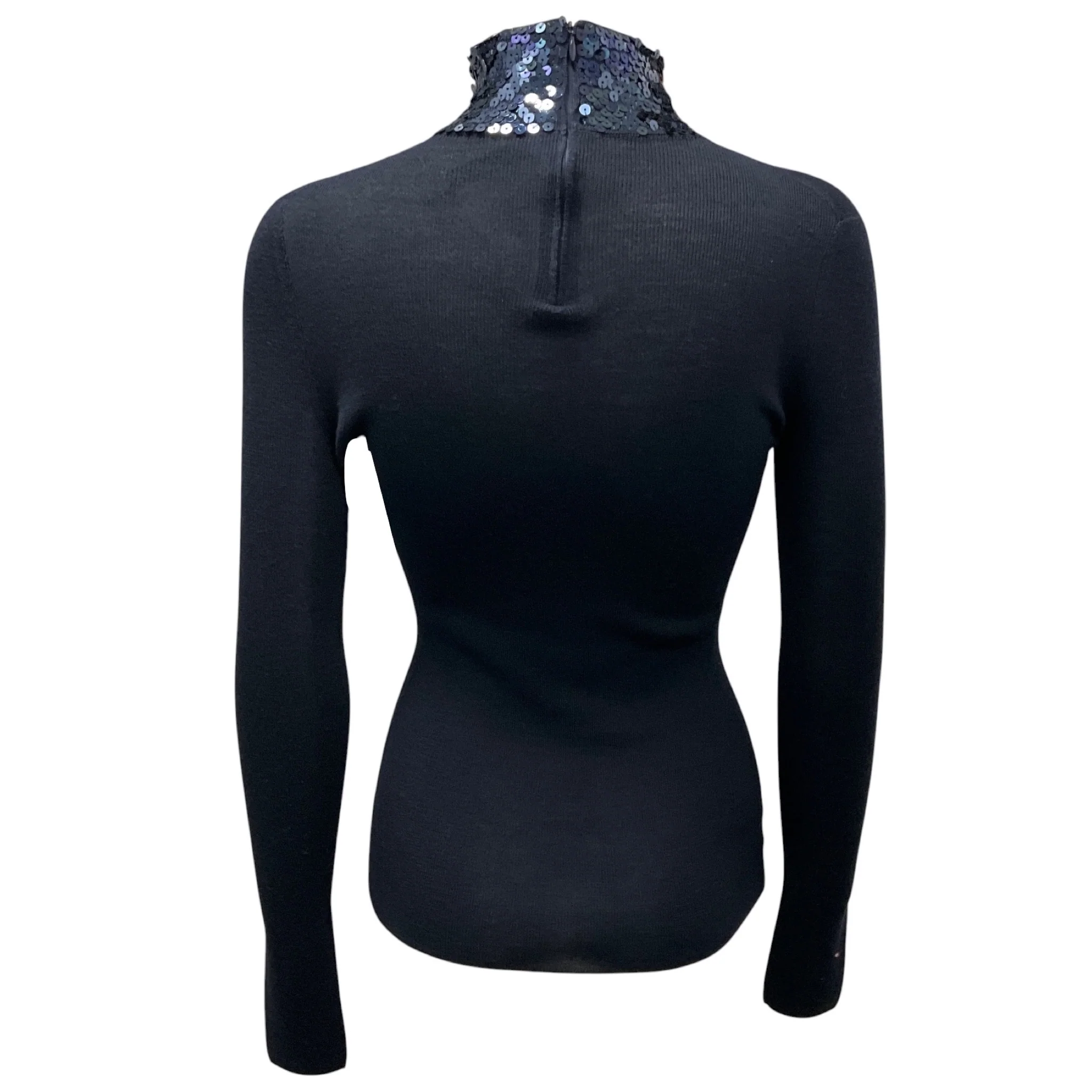 Christian Dior Navy Blue Sequin Paillette Embellished Collar Wool and Silk Knit Jumper - Image 3