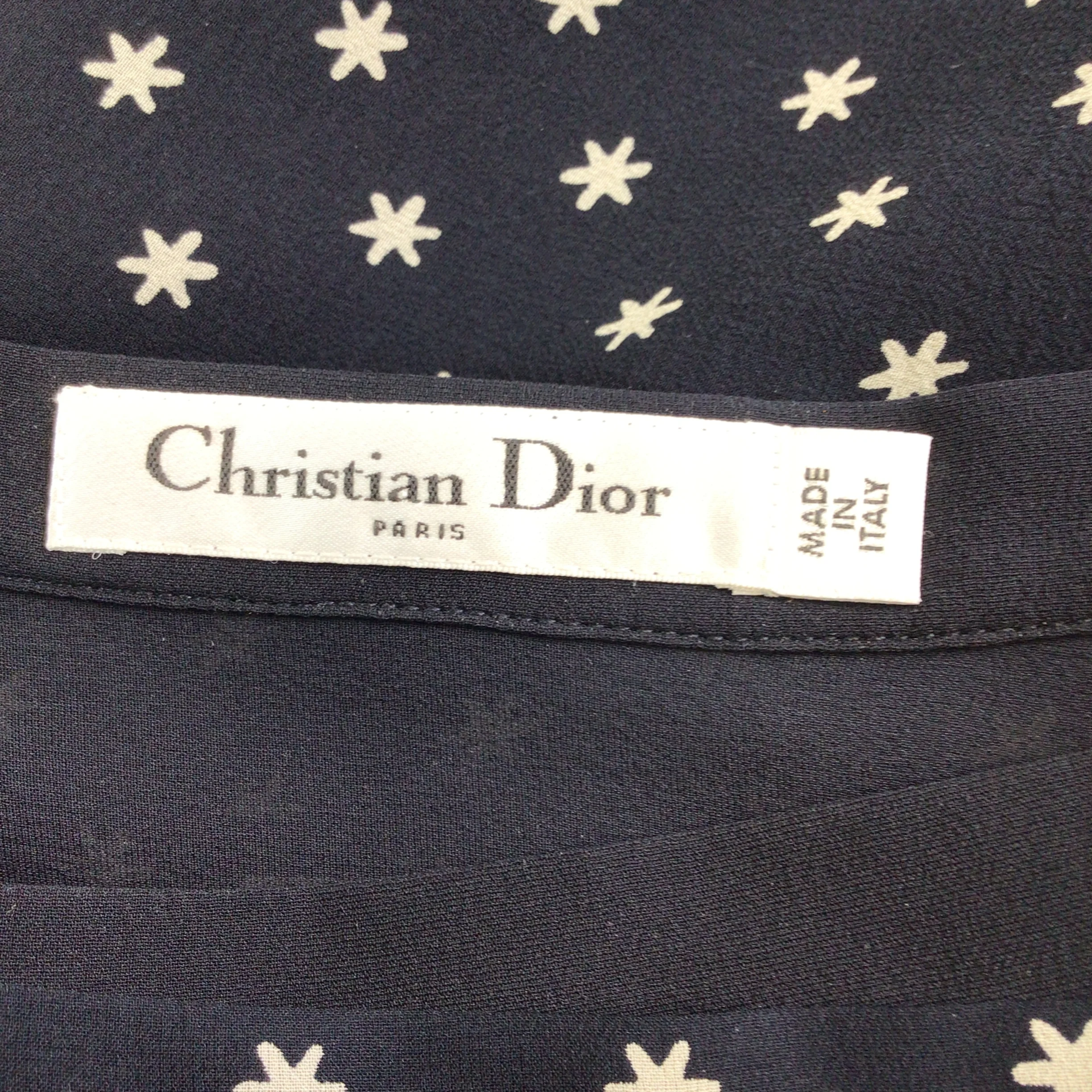 Christian Dior Navy Blue Star Print Silk Midi Skirt - Image 4