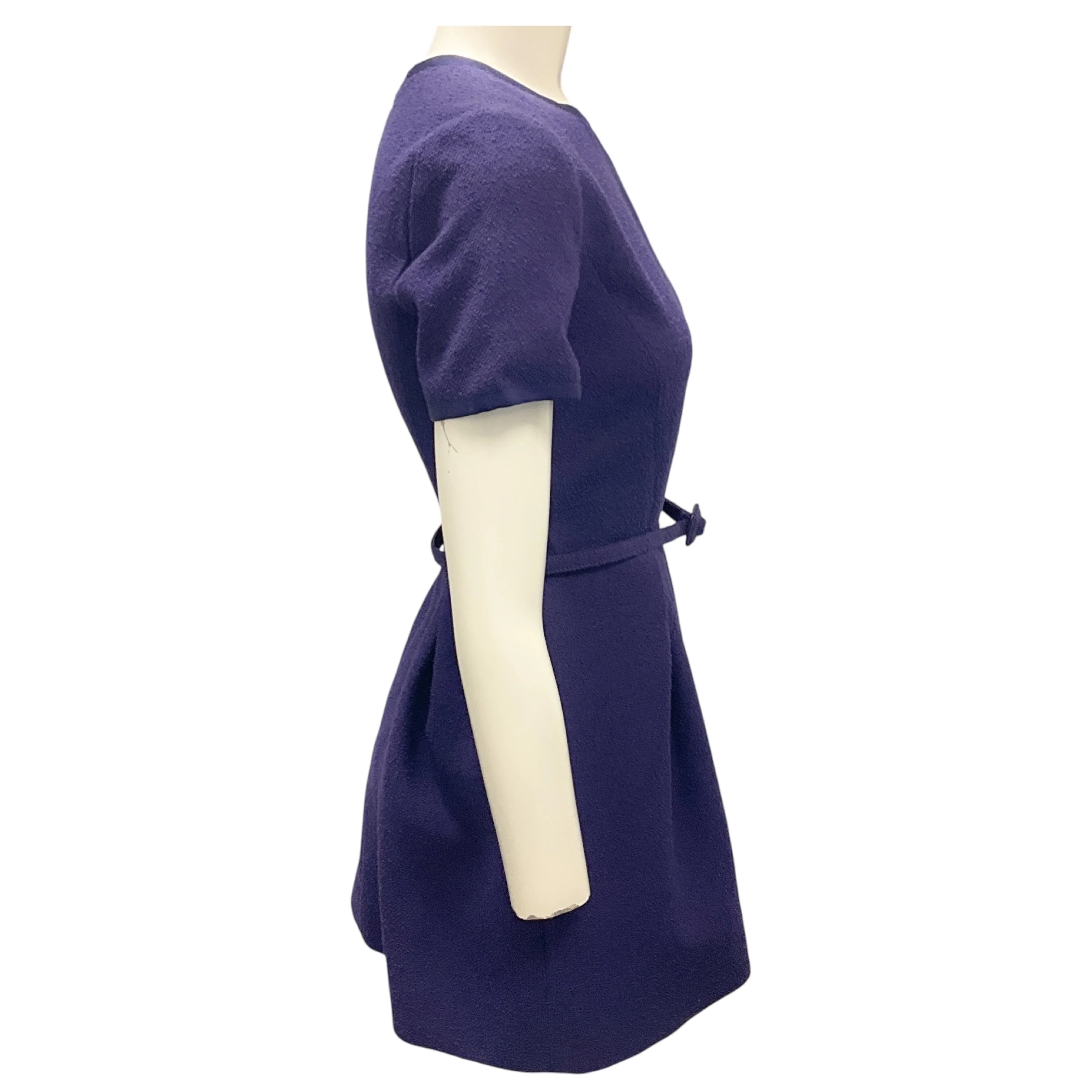 Christian Dior Purple Short Sleeved Wool Tweed Mini Dress with Belt - Image 2
