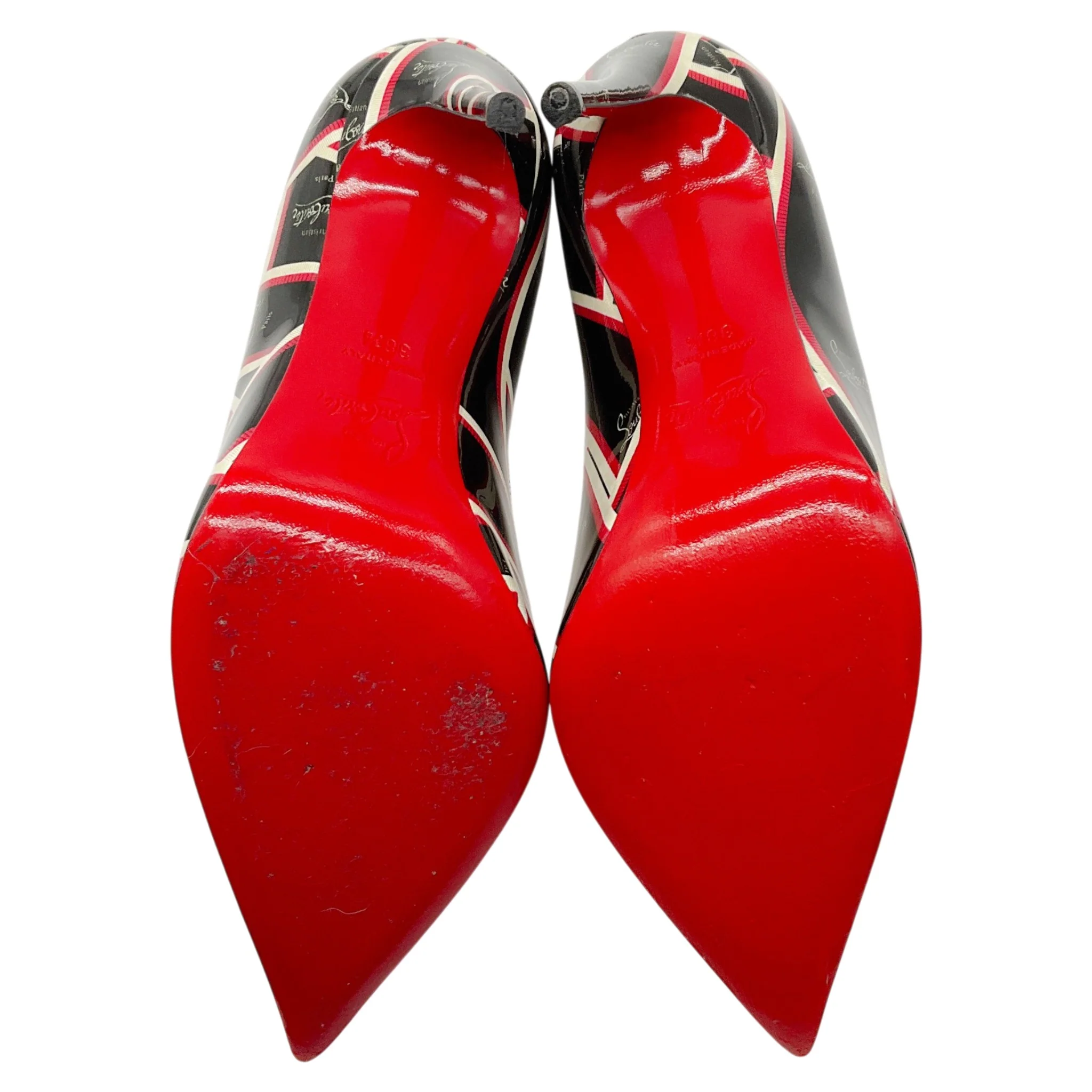 Christian Louboutin Black / Red Patent Leather Ribbon Pigalle Follies 100 Pumps - Image 6