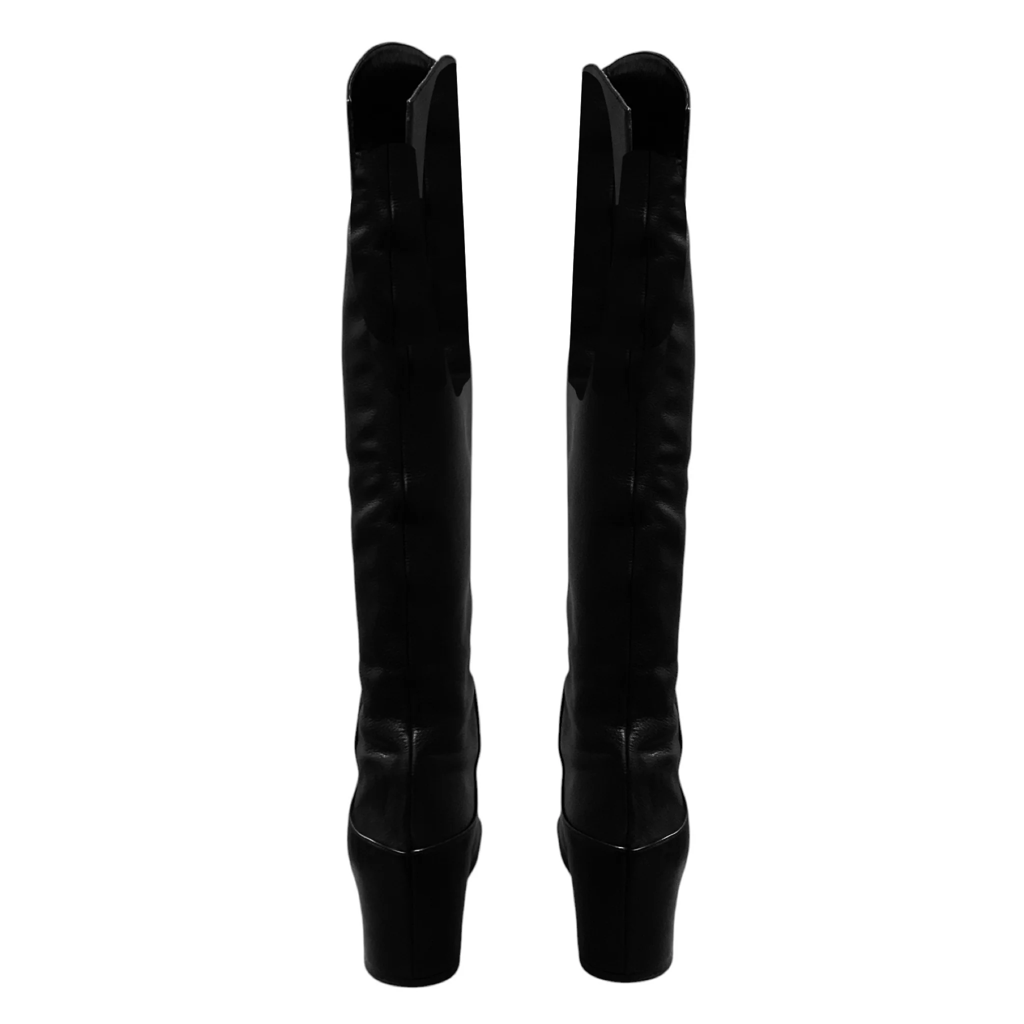 Christian Louboutin Black Tall Leather Flat Boots - Image 6