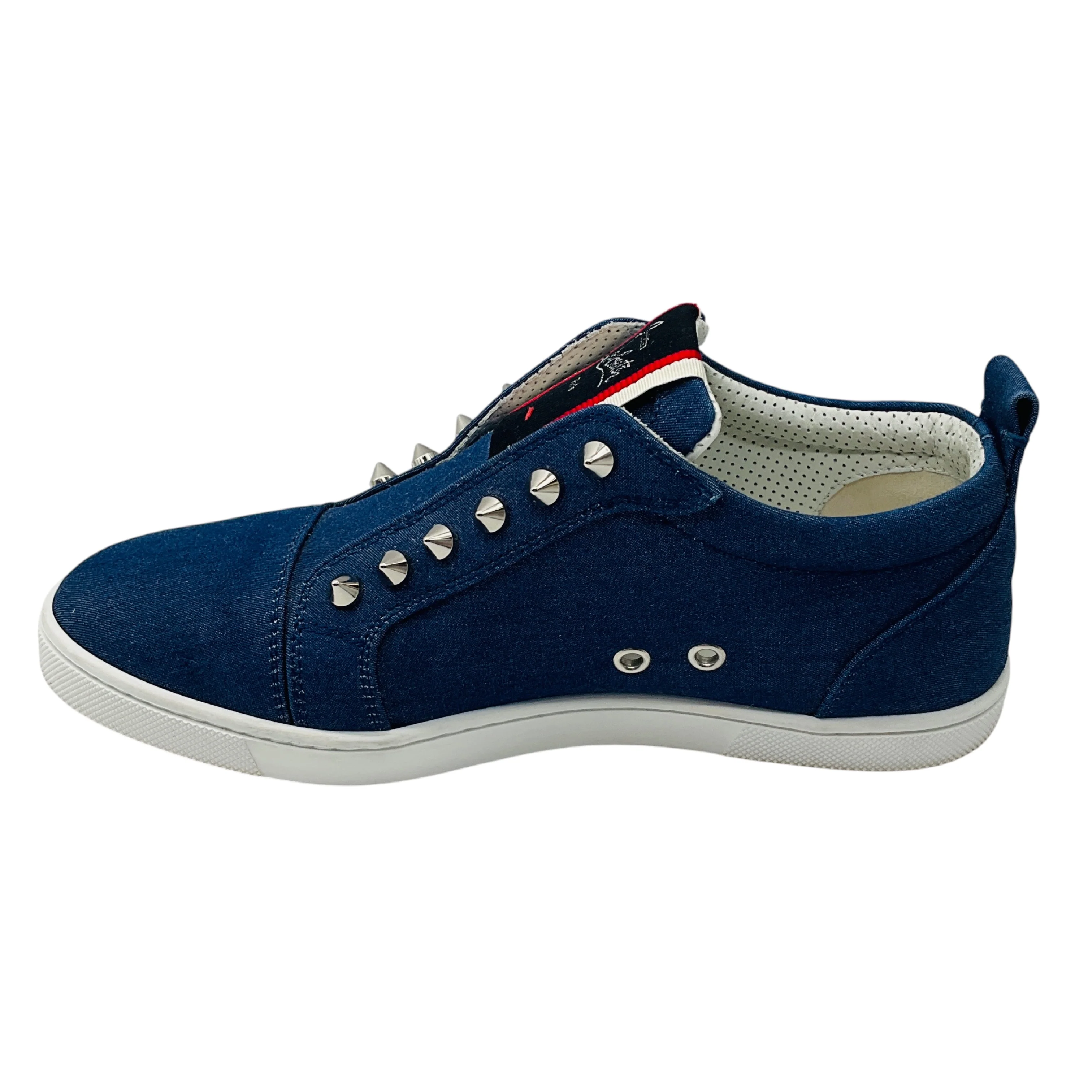 Christian Louboutin Blue Fique a Vontade Denim Spike Sneakers - Image 3