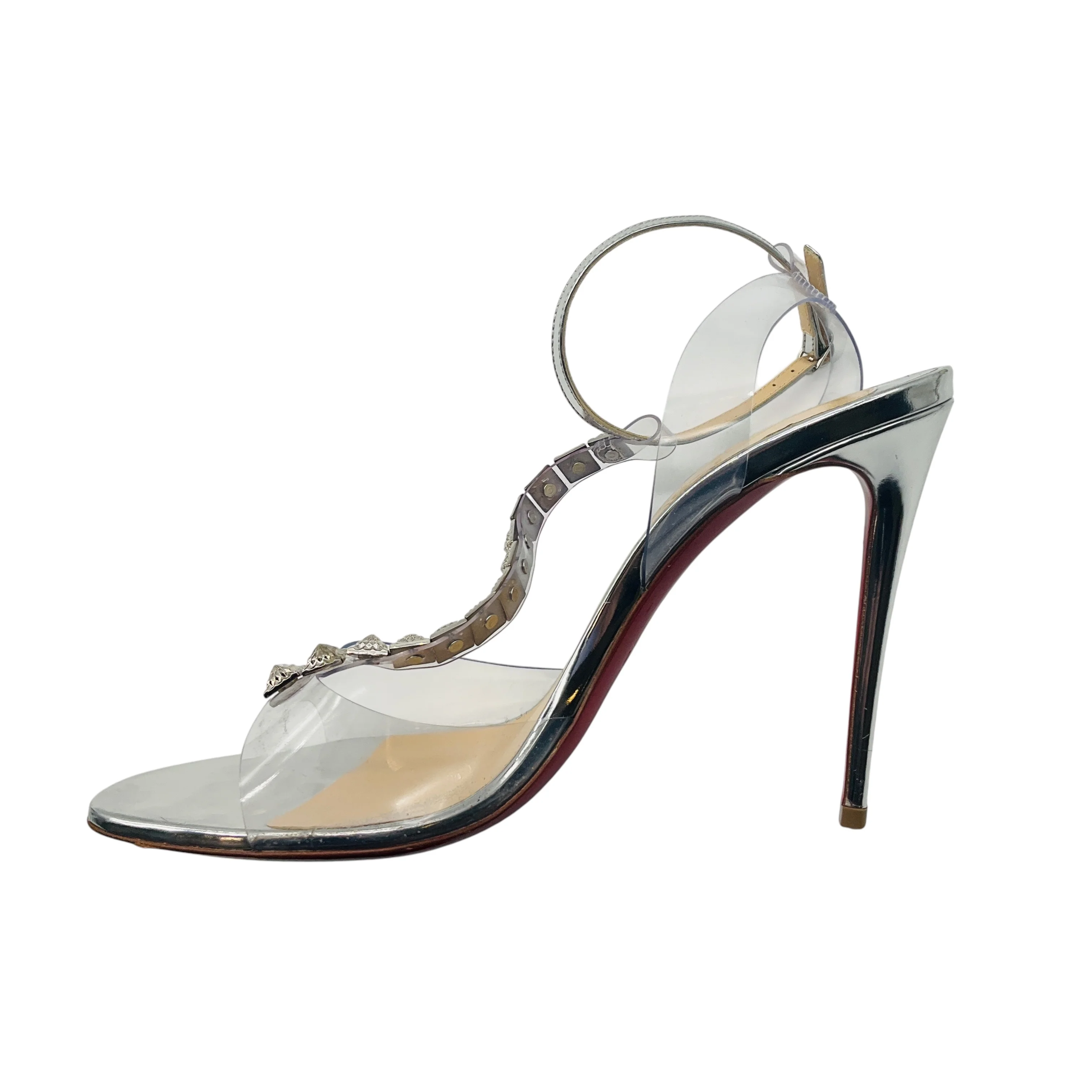 Christian Louboutin Version Silver Jamais Assez 100 PVC and Specchio Sandals - Image 3