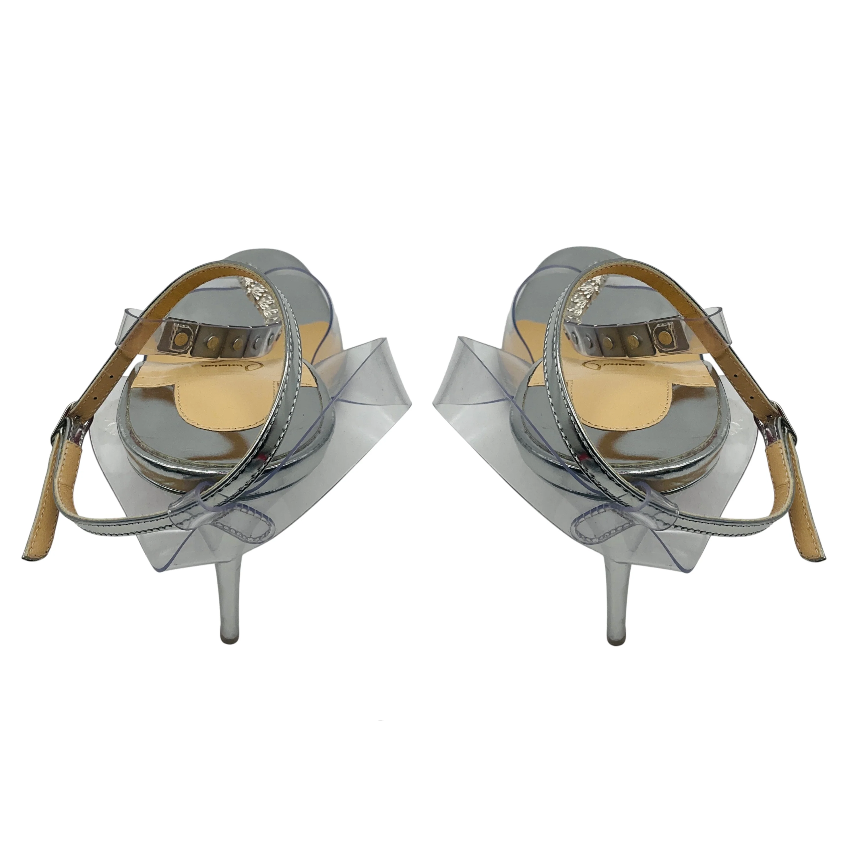 Christian Louboutin Version Silver Jamais Assez 100 PVC and Specchio Sandals - Image 5