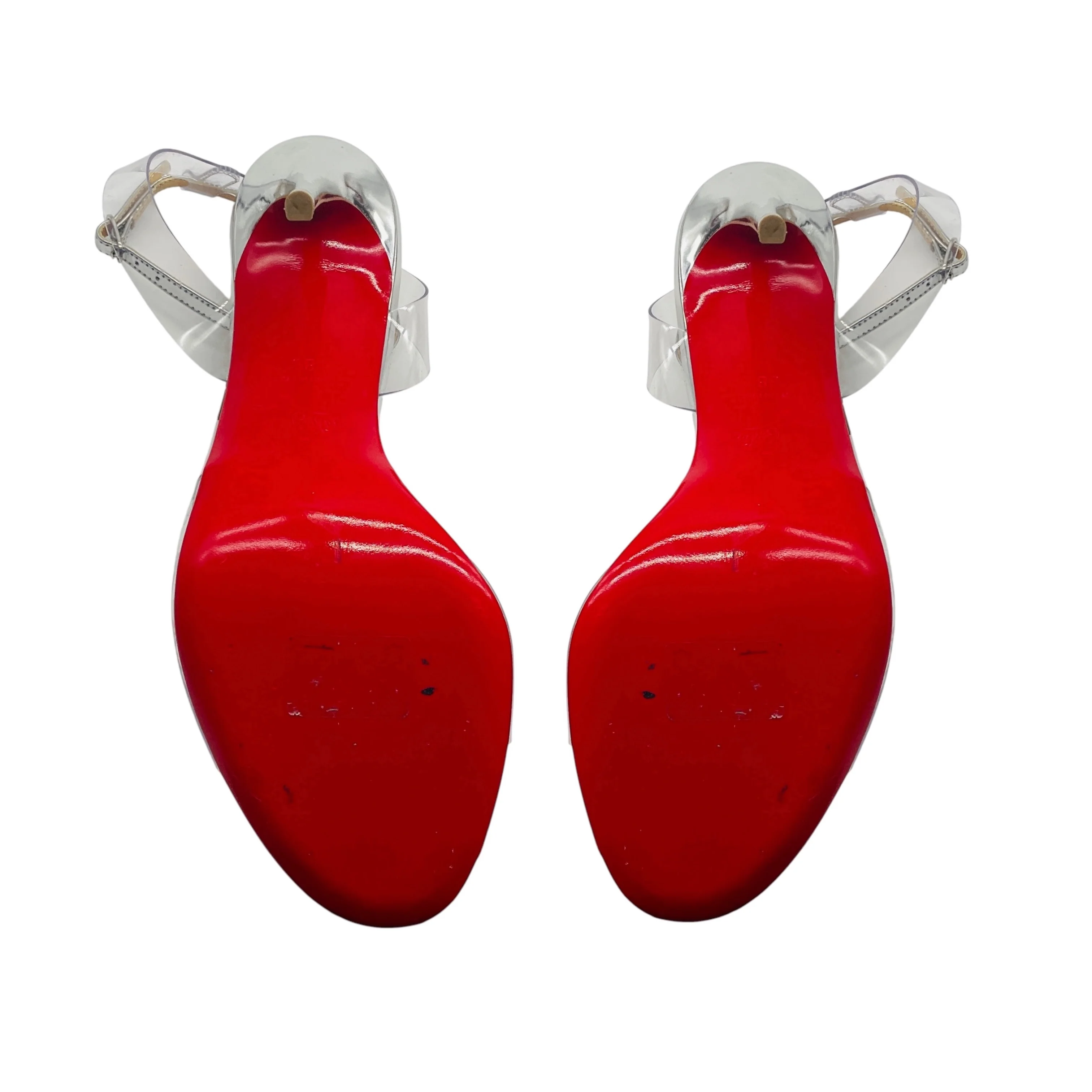 Christian Louboutin Version Silver Jamais Assez 100 PVC and Specchio Sandals - Image 6