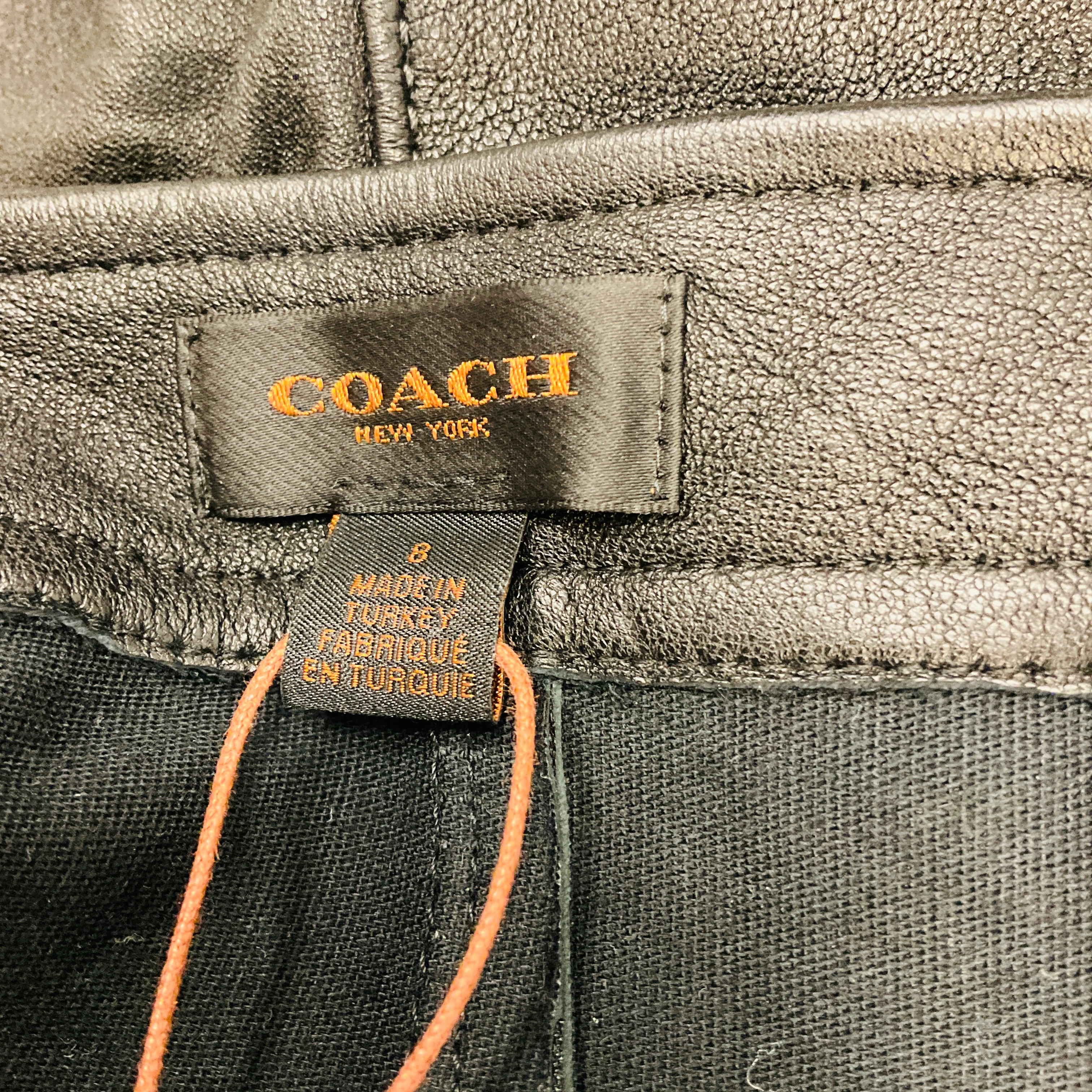 Coach Black Zip Pocket Leather Pants - Image 4
