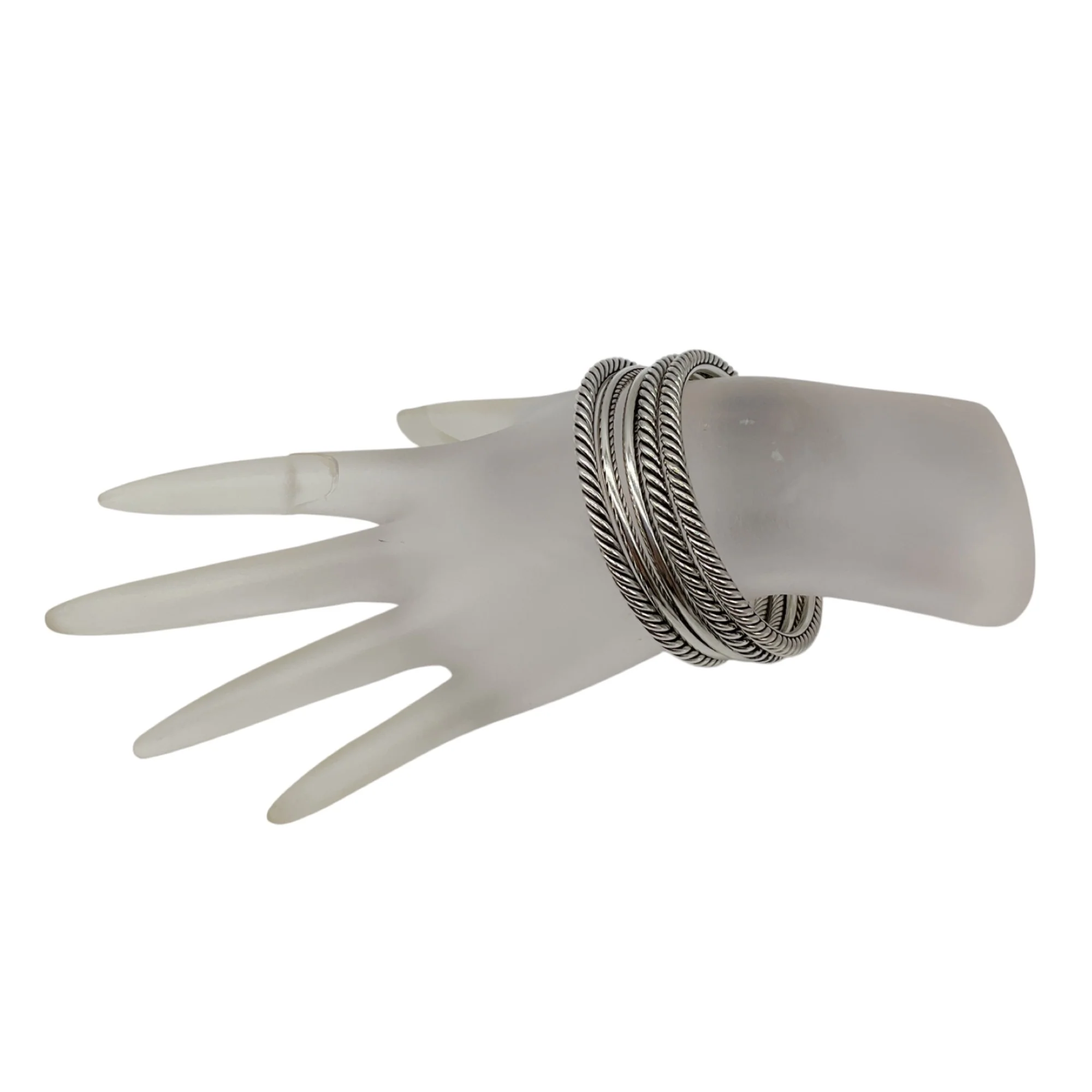 David Yurman Sterling Silver Cable Bangle Bracelet (Set of 5) - Image 3