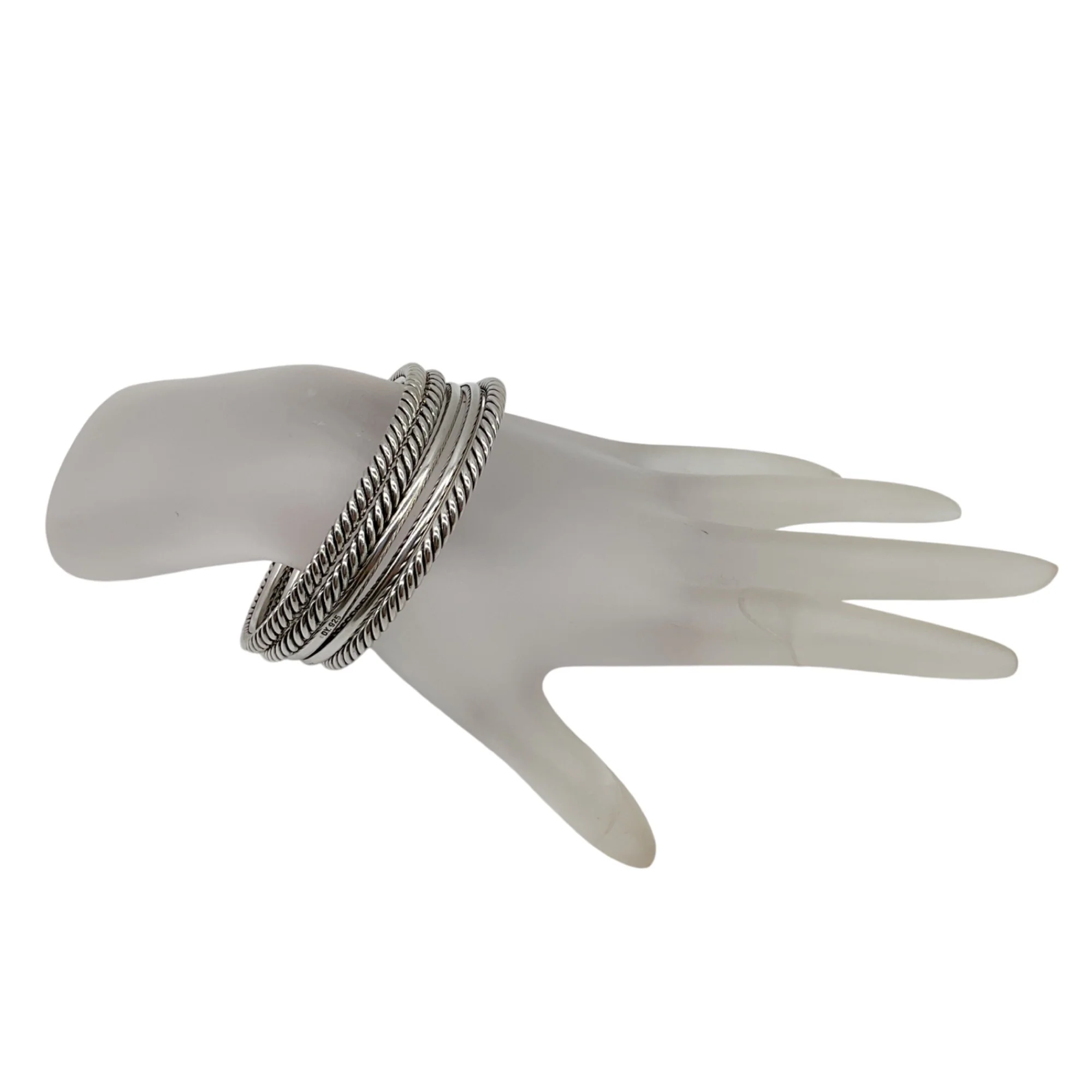 David Yurman Sterling Silver Cable Bangle Bracelet (Set of 5) - Image 4