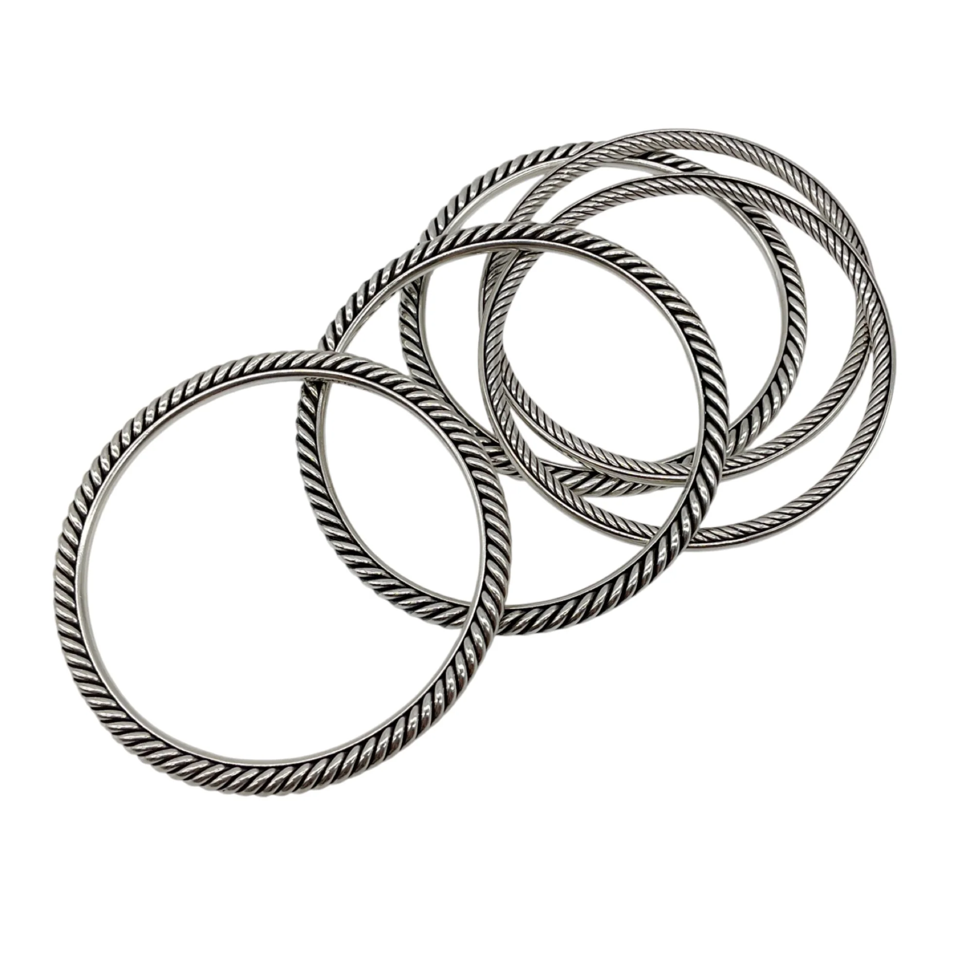 David Yurman Sterling Silver Cable Bangle Bracelet (Set of 5) - Image 6