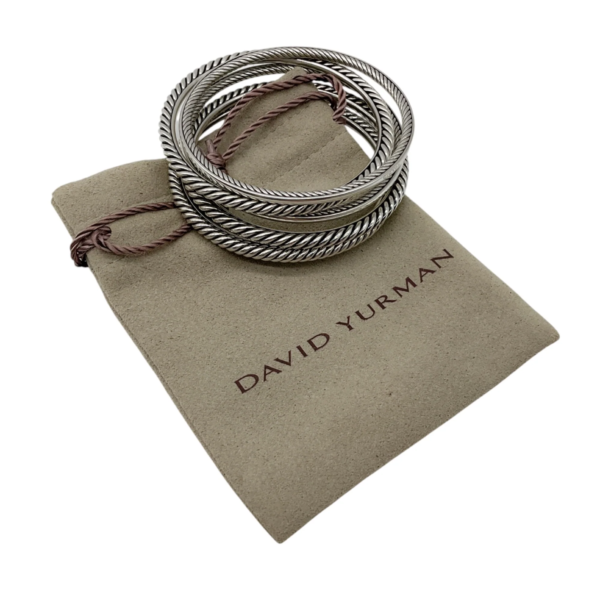 David Yurman Sterling Silver Cable Bangle Bracelet (Set of 5) - Image 9